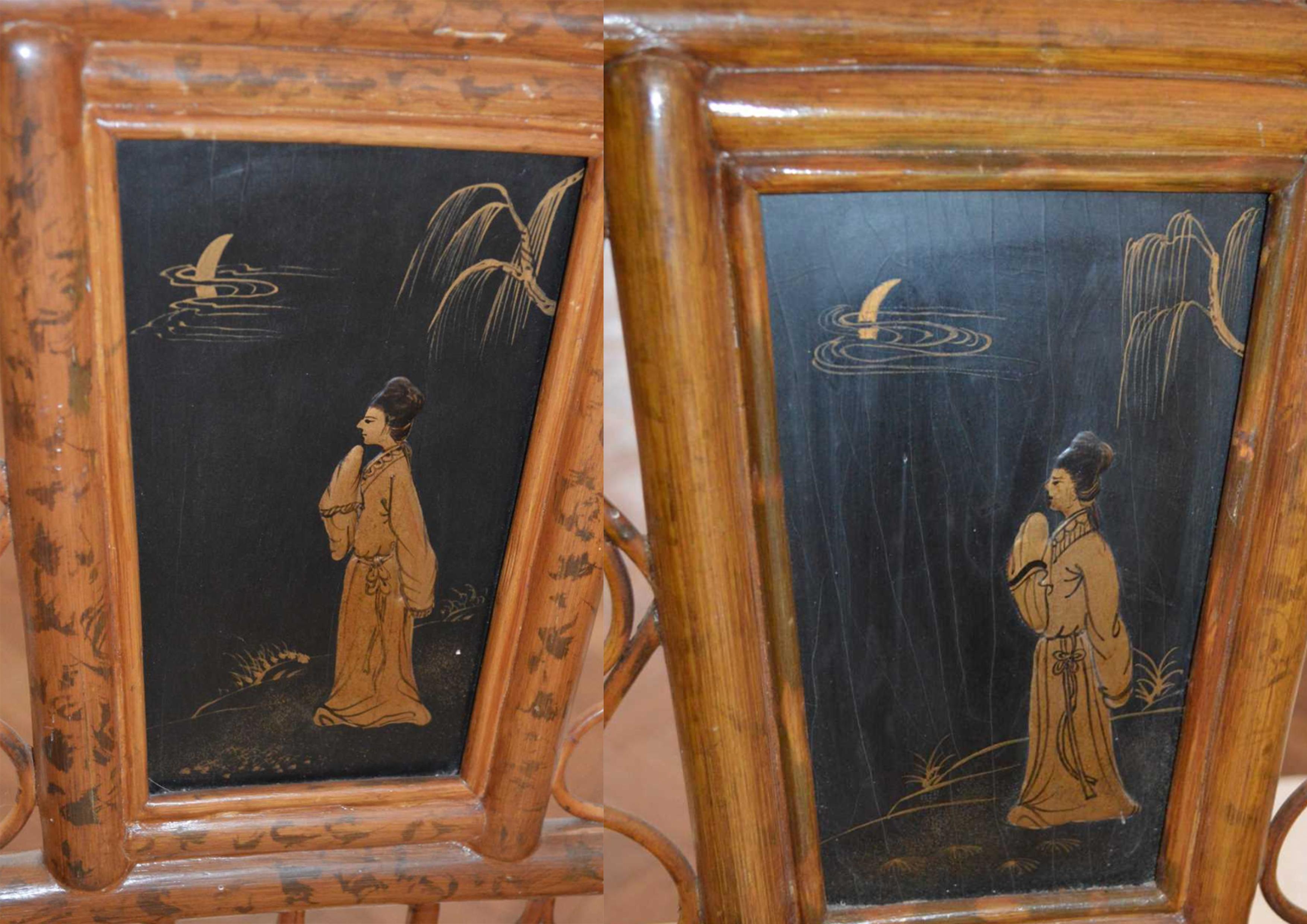 Un elegante par de  Brighton Pavilion Sillas de diseño victoriano de caña y bambú Británico en venta
