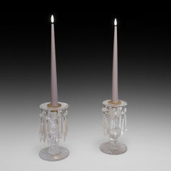 Pair of Victorian Diamond Cut Crystal Lustres