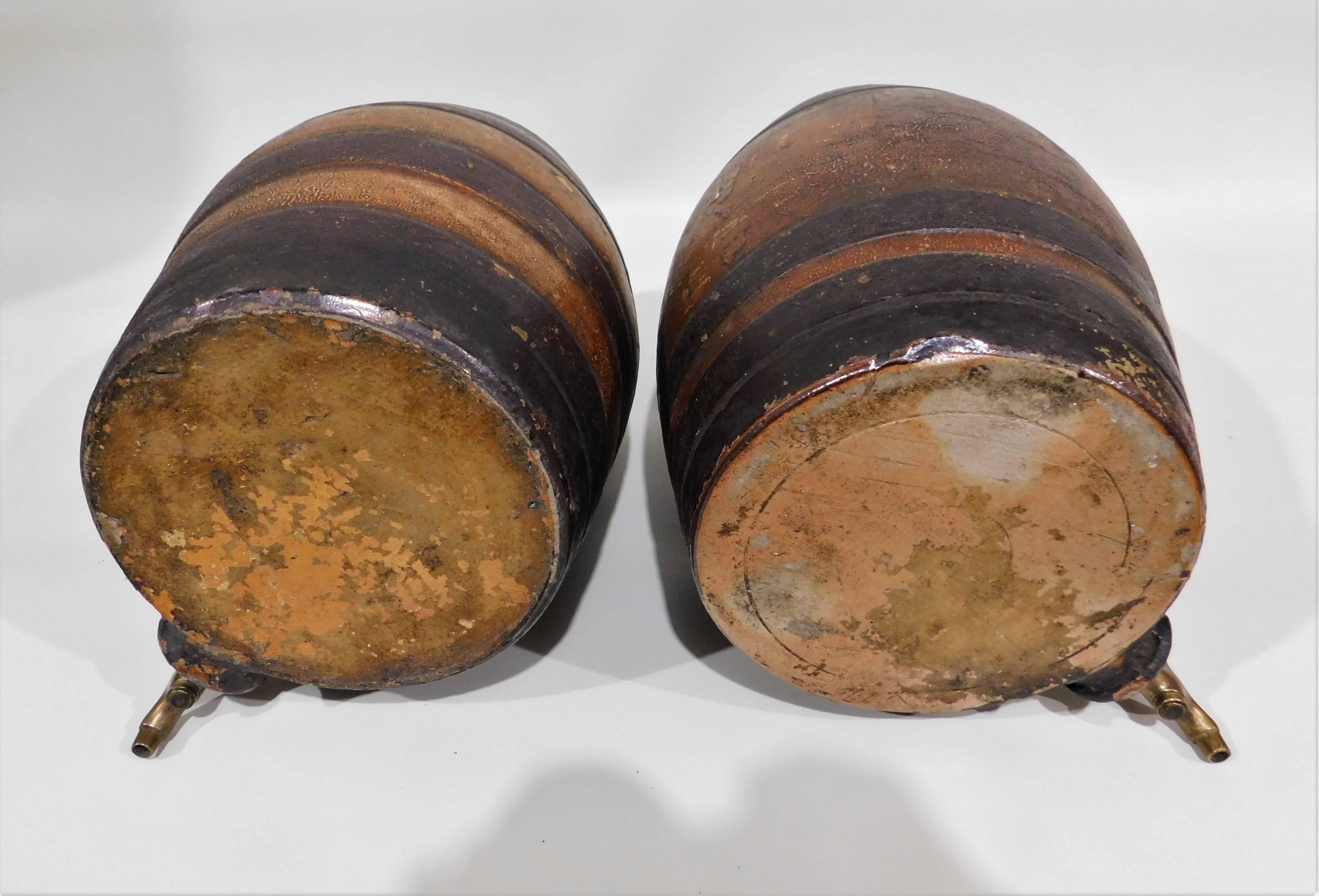 Pair of Victorian Earthenware Pottery Rum and Whiskey Liquor Cask Barrel Kegs For Sale 1