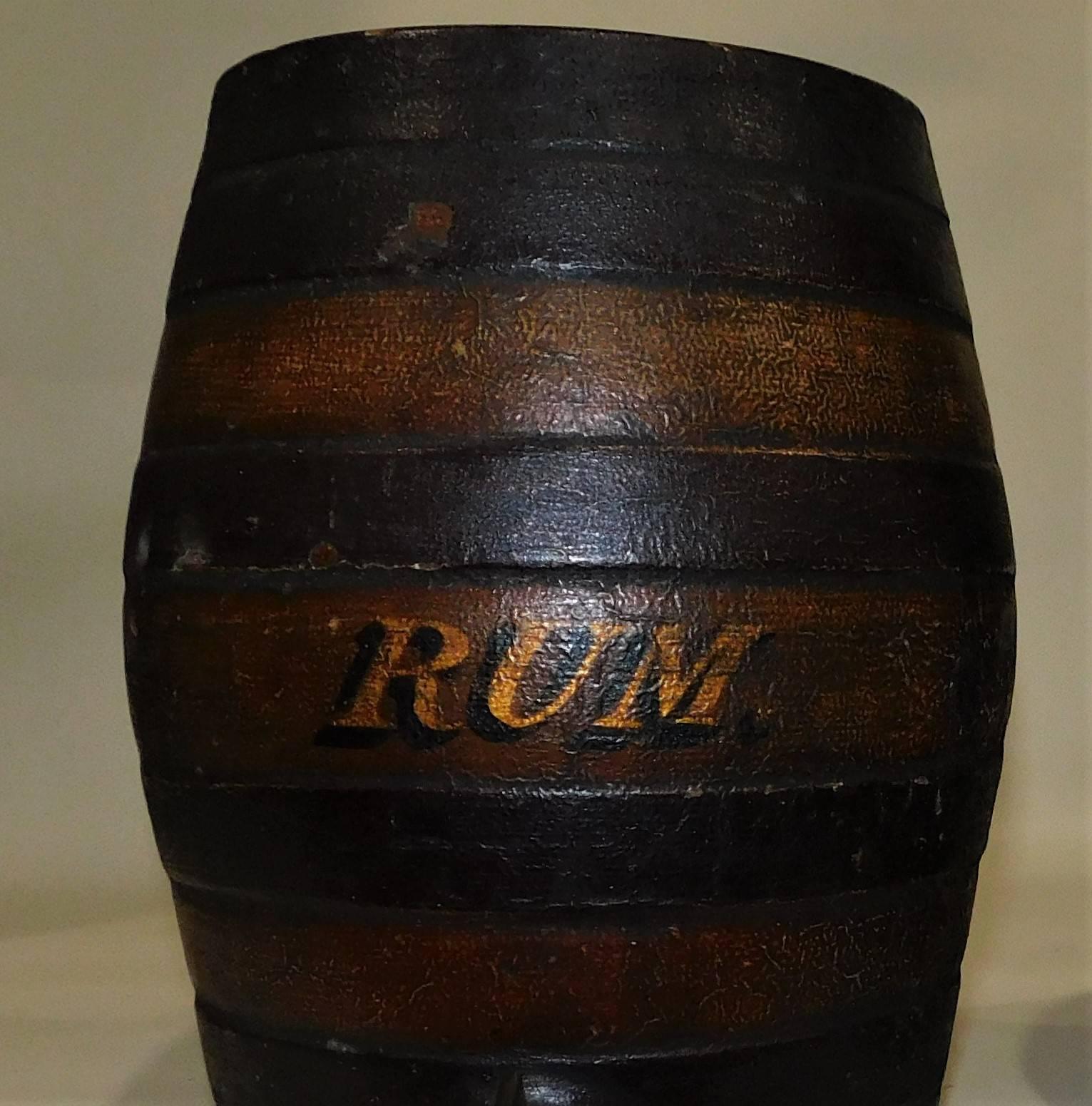Brass Pair of Victorian Earthenware Pottery Rum and Whiskey Liquor Cask Barrel Kegs For Sale