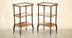 PAIR OF ViCTORIAN EBONISED AMBOYNA WOOD ETAGERES SIDE END LAMP WINE TABLES