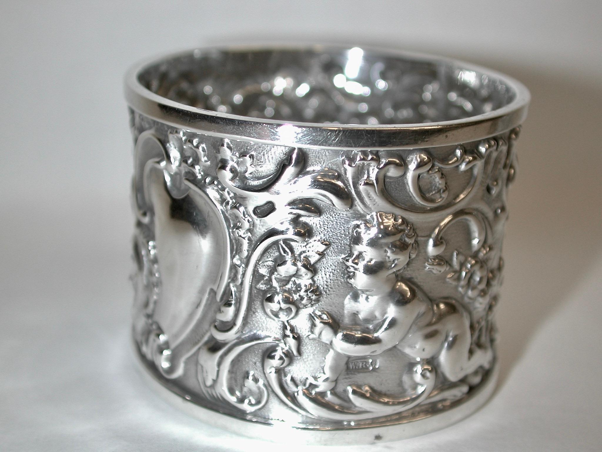 Late 19th Century Pair of Victorian Embossed Silver Napkin Rings, dated 1895, William Richard Corke