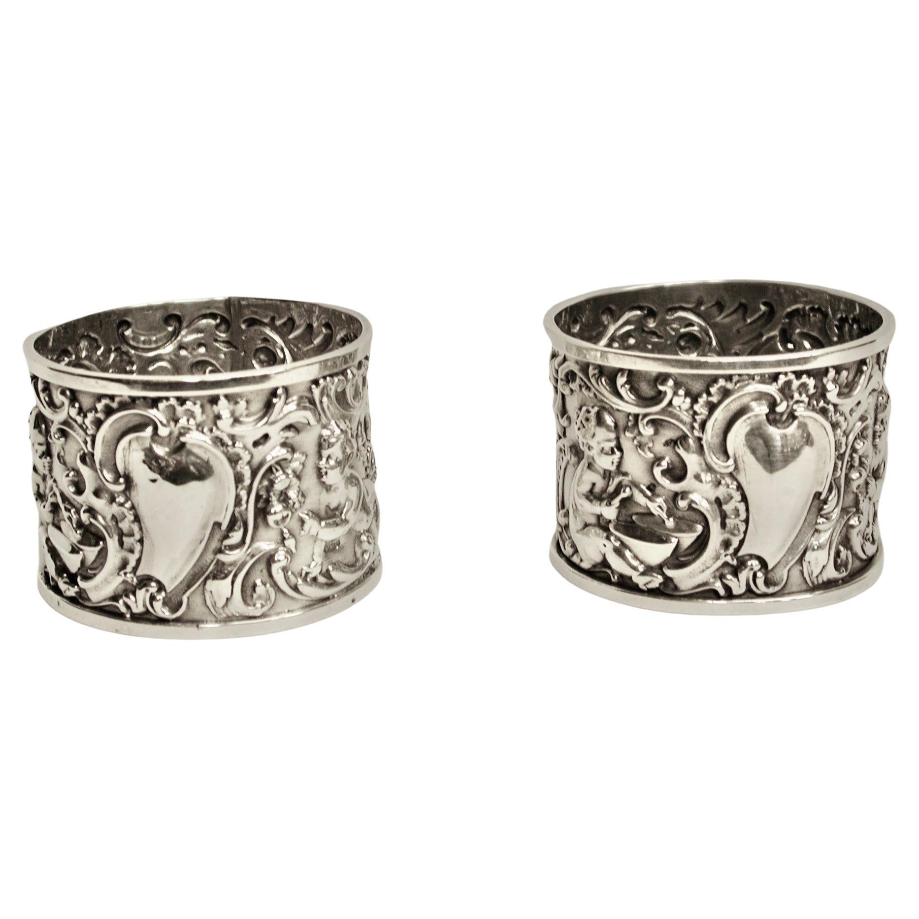 Pair of Victorian Embossed Silver Napkin Rings, dated 1895, William Richard Corke