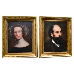 Pair of Victorian English Portraits Mounted on Panel