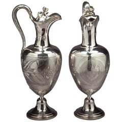 Pair of Victorian English Silver Ewers