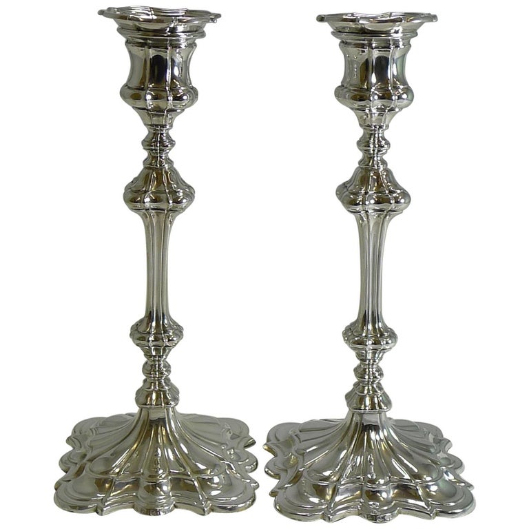 Pair of Victorian English Silver Plate Candlesticks by Elkington and Co