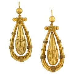 Pair of Victorian Etruscan Revival Gold Drop Earrings