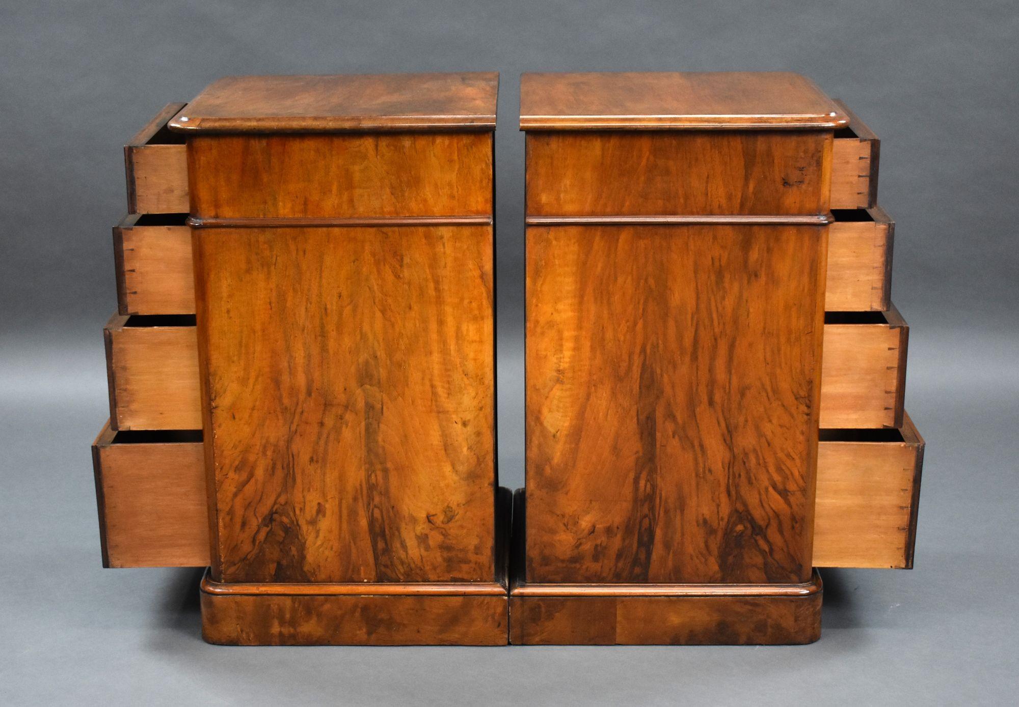 Pair of Victorian Figured Walnut Bedside Chests 4