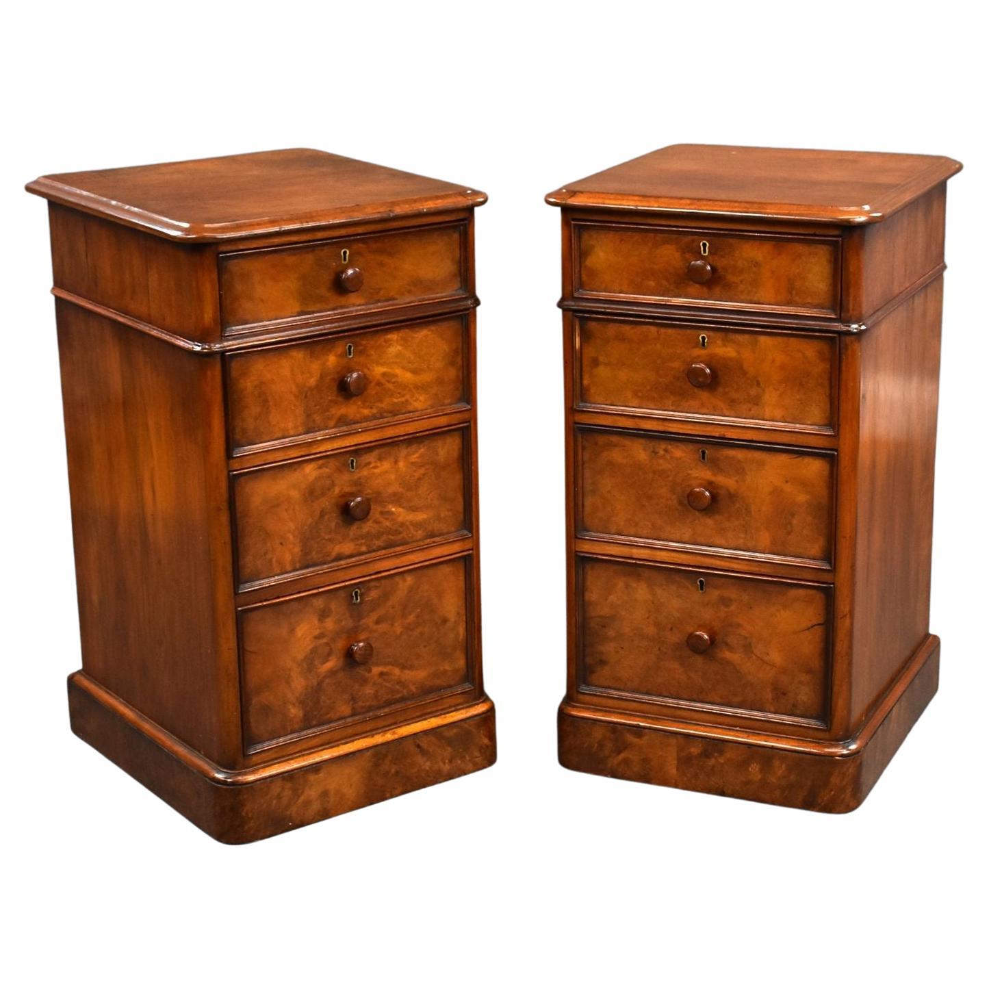 Pair of Victorian Figured Walnut Bedside Chests