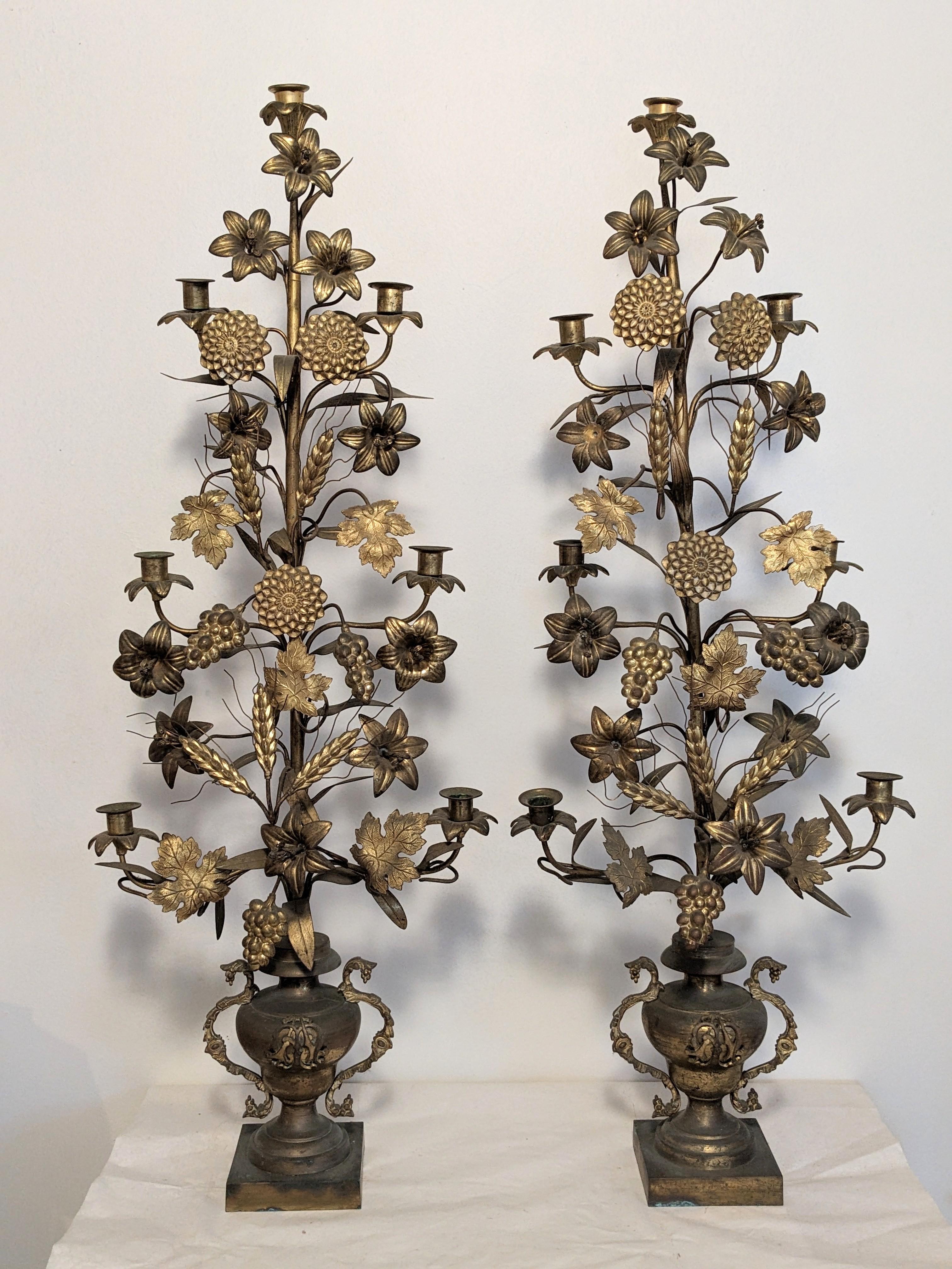 Cast Pair of Victorian French Bronze Candleabra, Marriage Gift