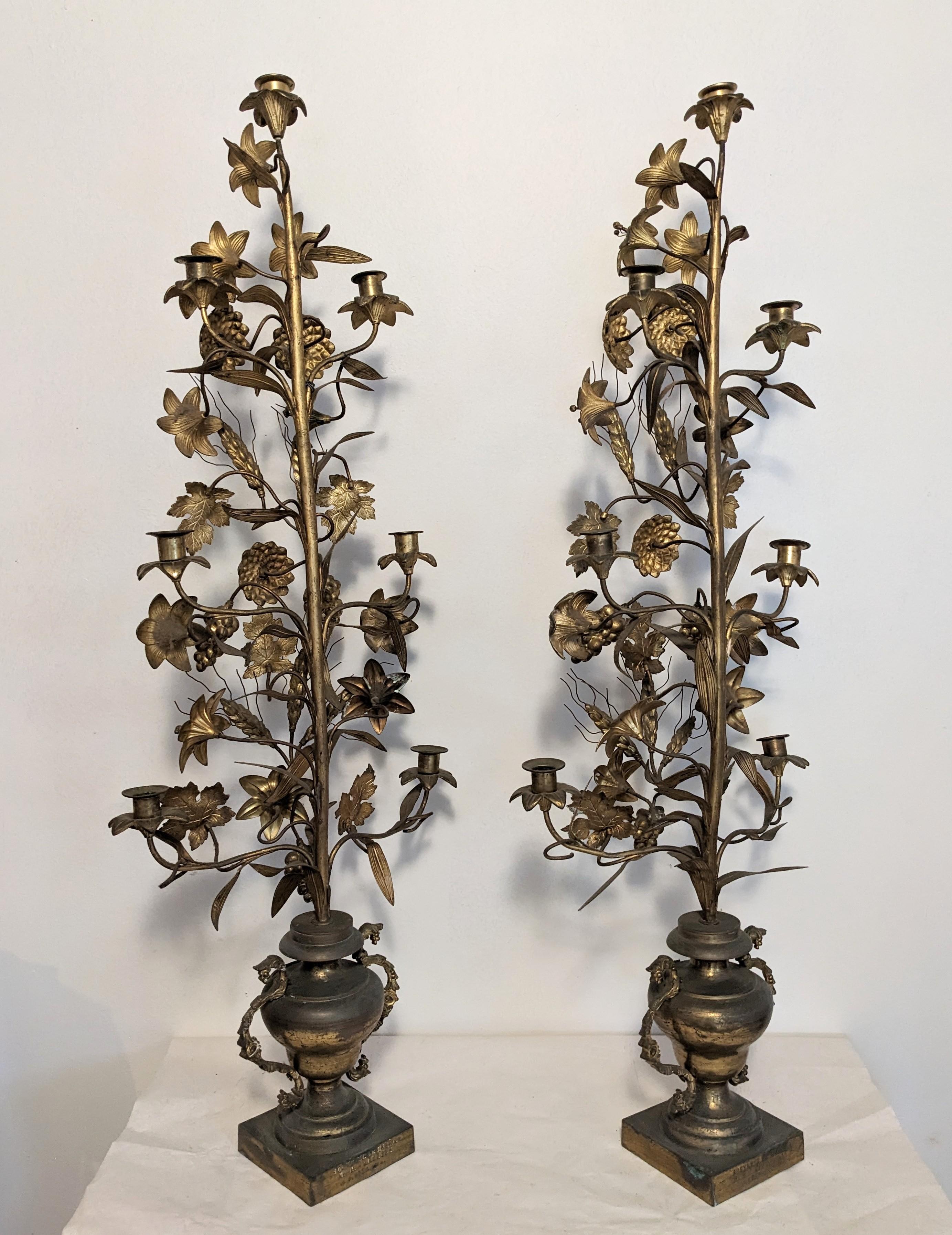 Late 19th Century Pair of Victorian French Bronze Candleabra, Marriage Gift