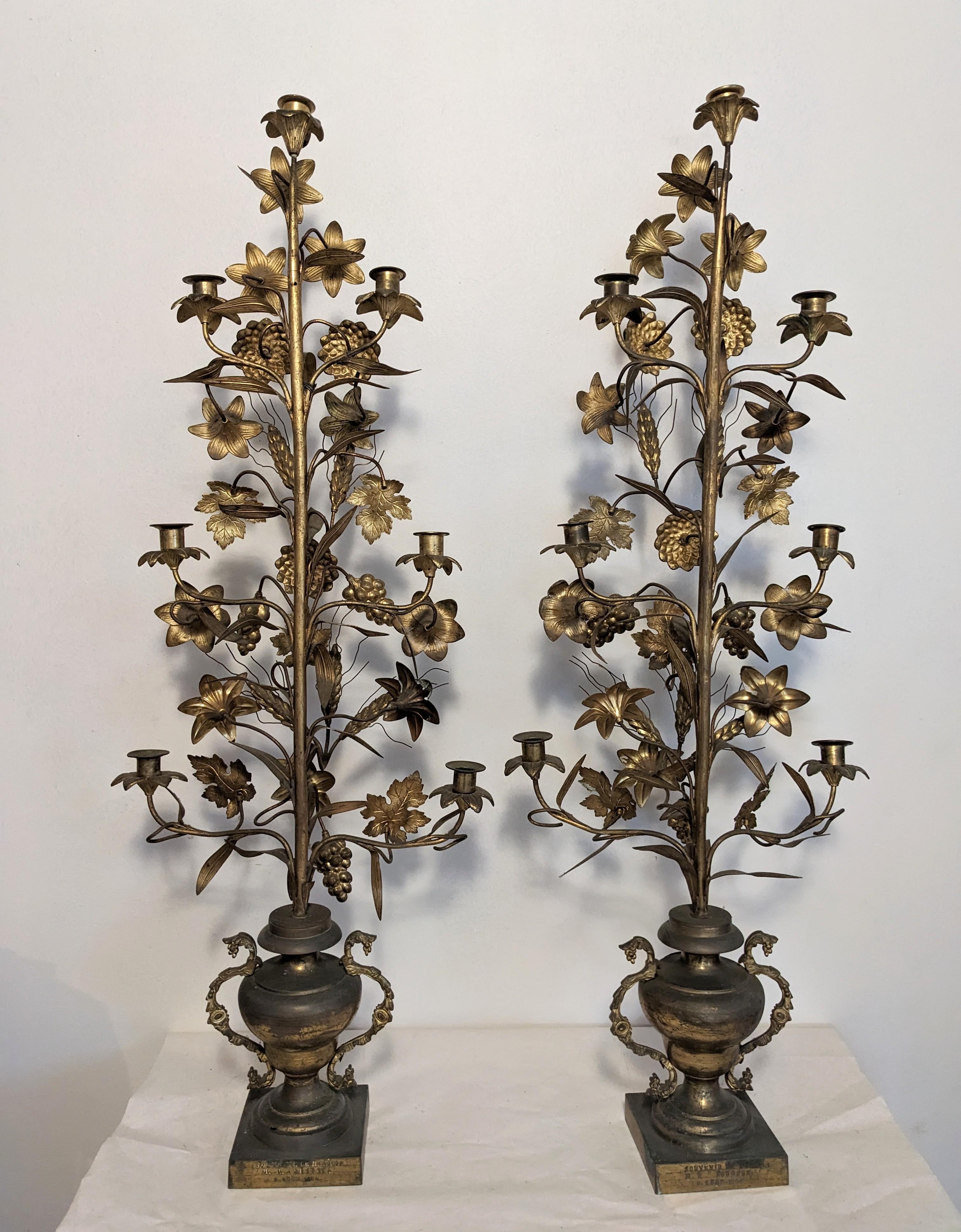 Brass Pair of Victorian French Bronze Candleabra, Marriage Gift