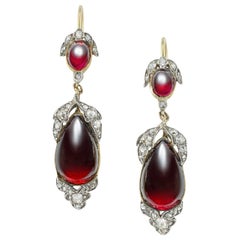 Pair of Victorian Garnet and Diamond Drop Earrings