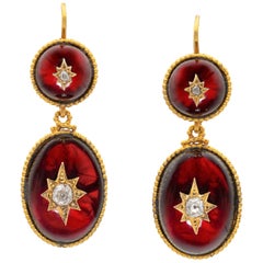 Antique Pair of Victorian Garnet and Diamond Drop Earrings