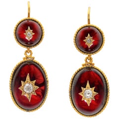 Pair of Victorian Garnet and Diamond Drop Earrings