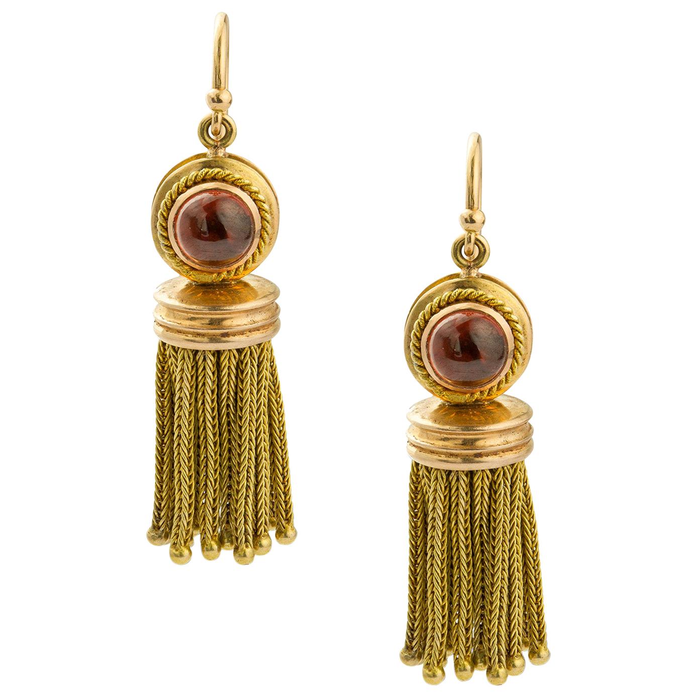 Pair of Victorian Garnet and Gold Tassel Earrings For Sale