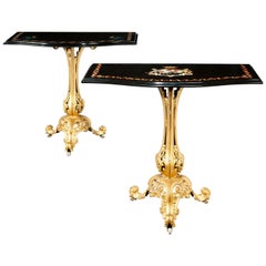 Pair of Victorian Gilt Cast Iron Console Tables with Marble Tops
