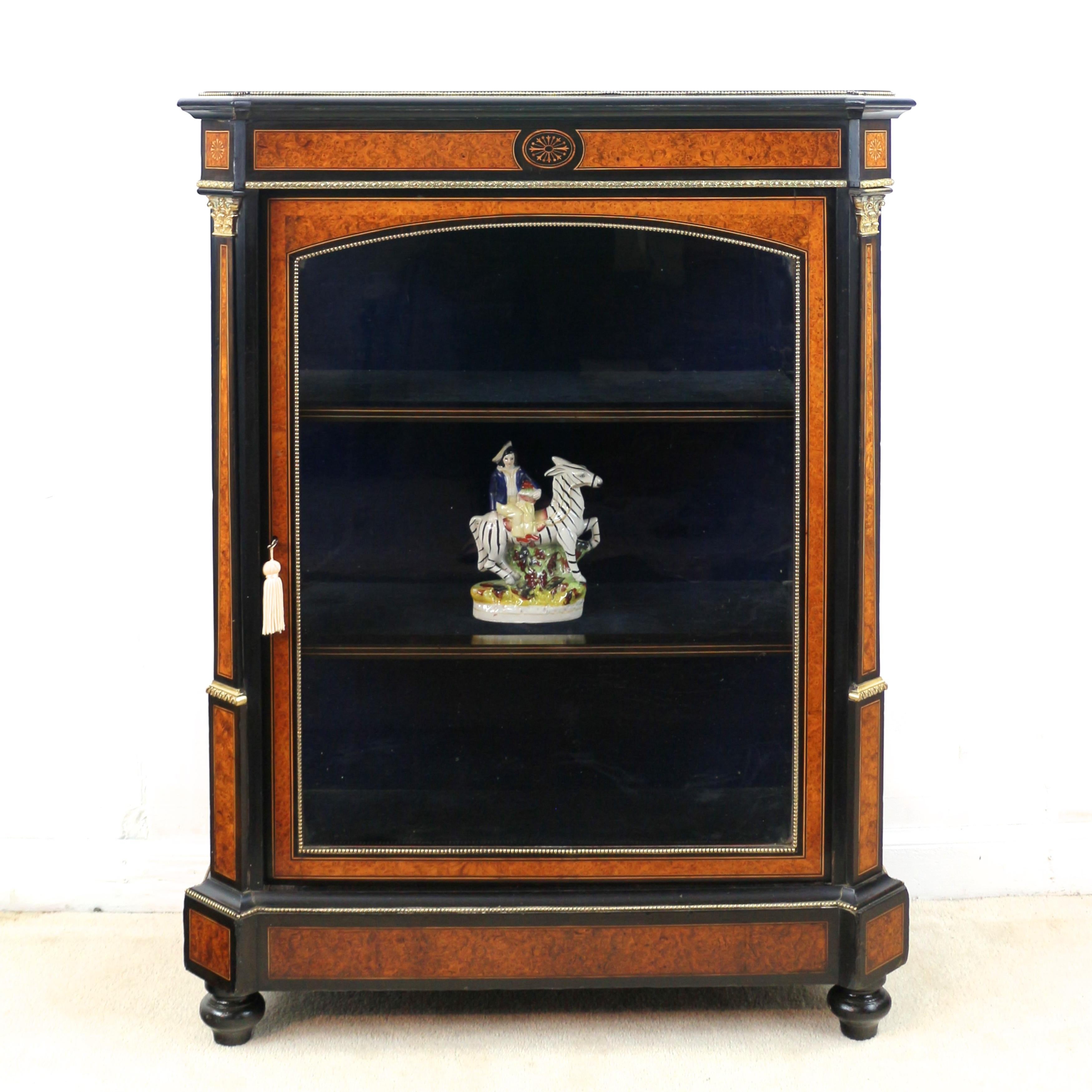 Pair of Victorian Gilt Metal Mounted, Ebonised & Amboyna Pier Display Cabinets 4