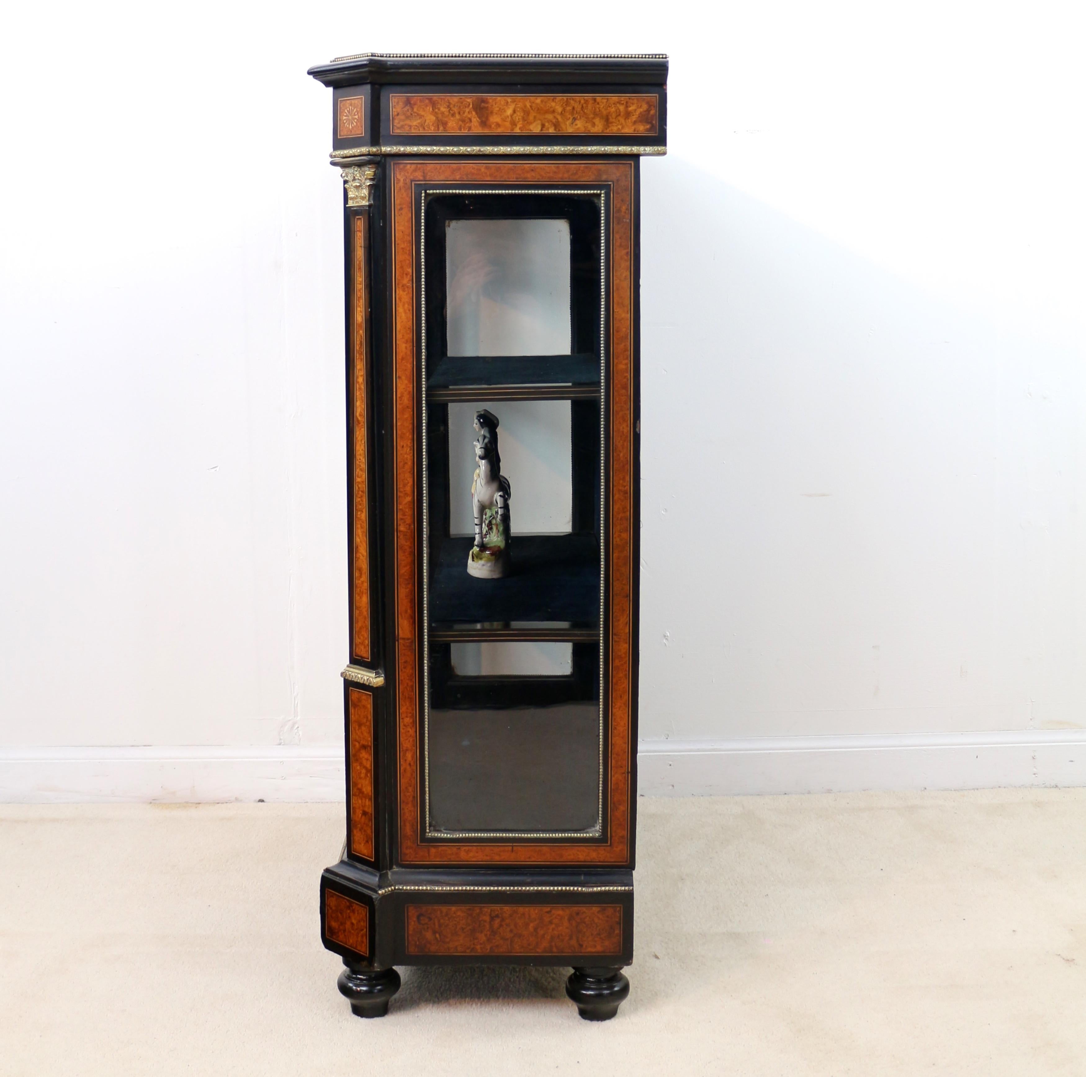 Pair of Victorian Gilt Metal Mounted, Ebonised & Amboyna Pier Display Cabinets 7