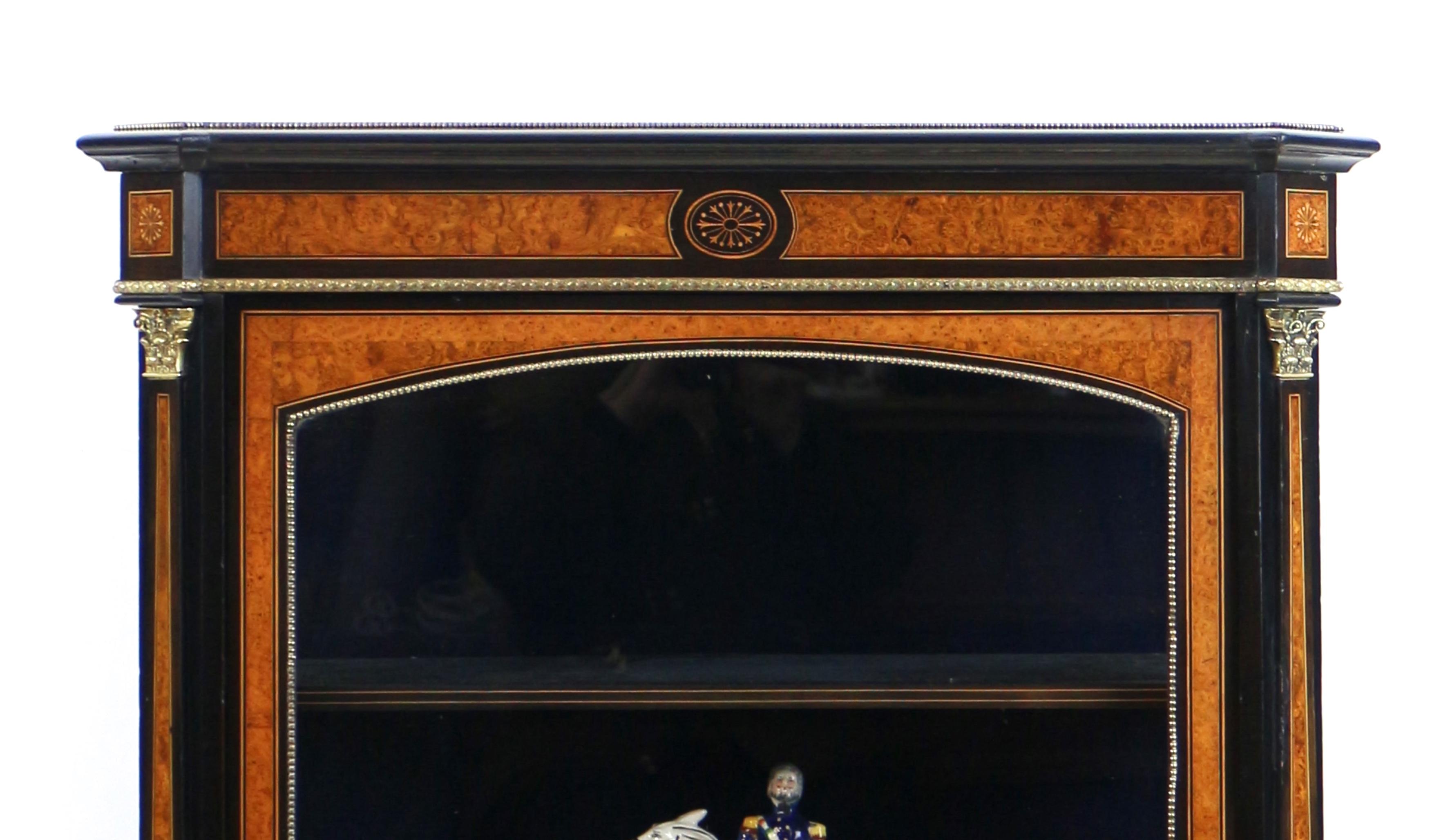 Pair of Victorian Gilt Metal Mounted, Ebonised & Amboyna Pier Display Cabinets 8