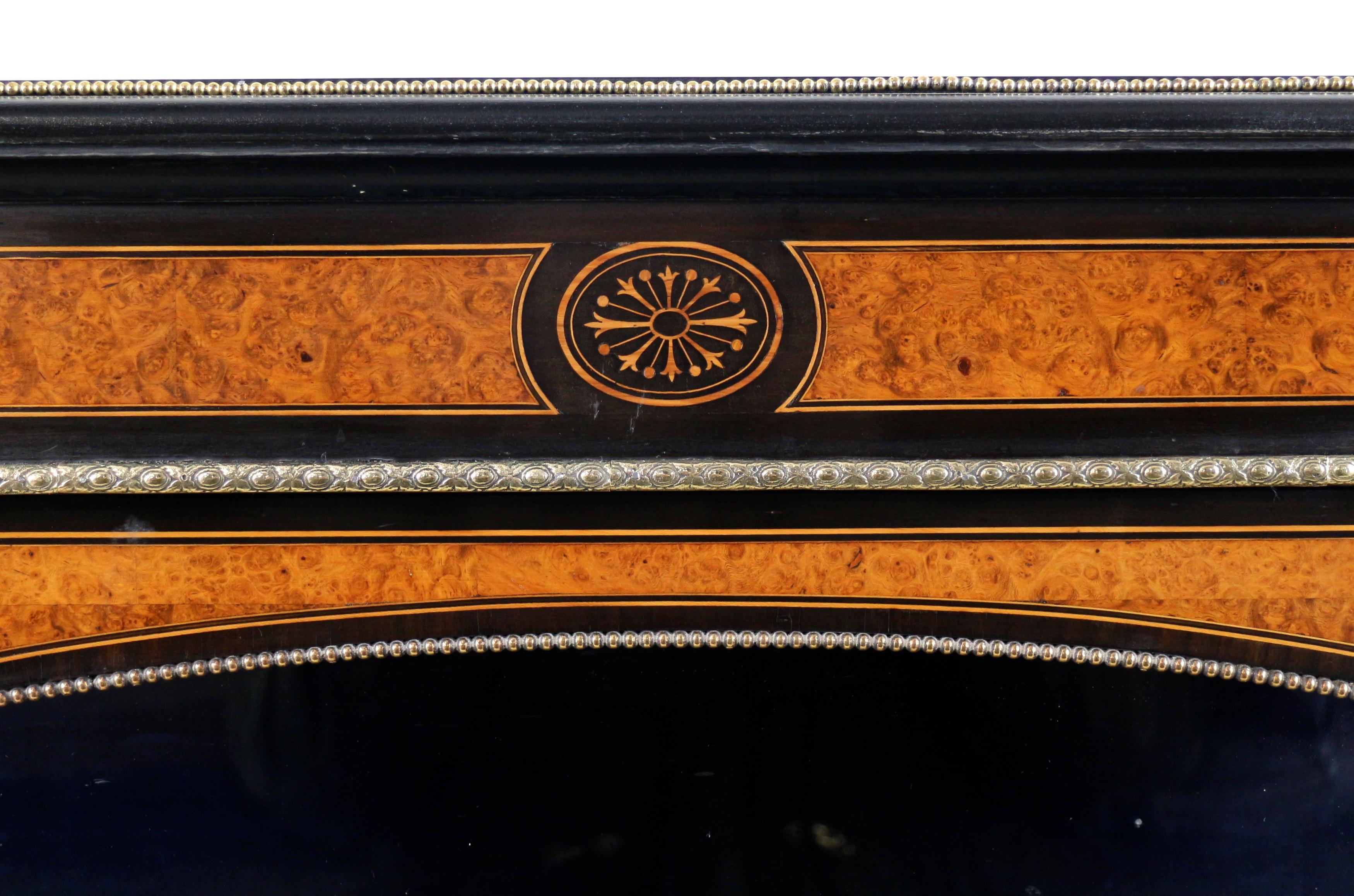 Pair of Victorian Gilt Metal Mounted, Ebonised & Amboyna Pier Display Cabinets 9