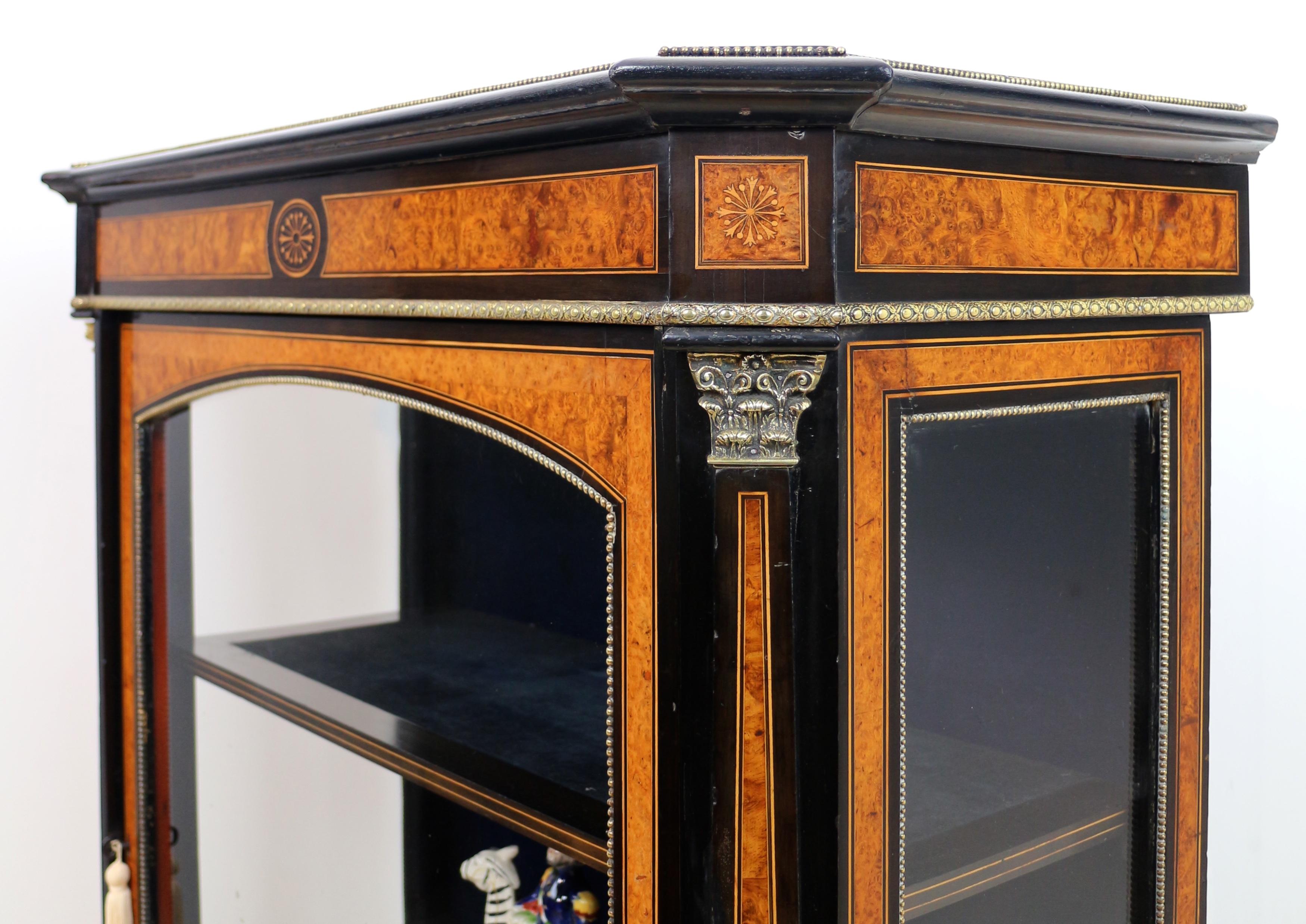 Pair of Victorian Gilt Metal Mounted, Ebonised & Amboyna Pier Display Cabinets 10