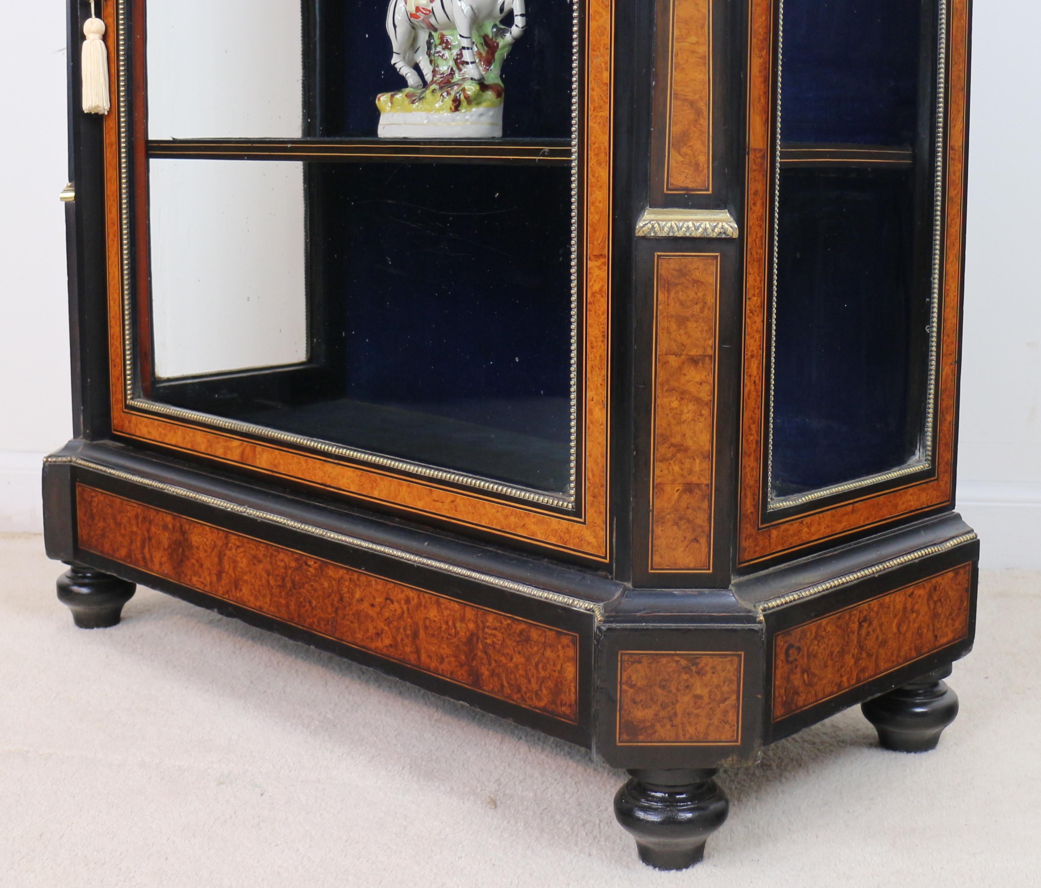 Pair of Victorian Gilt Metal Mounted, Ebonised & Amboyna Pier Display Cabinets 11