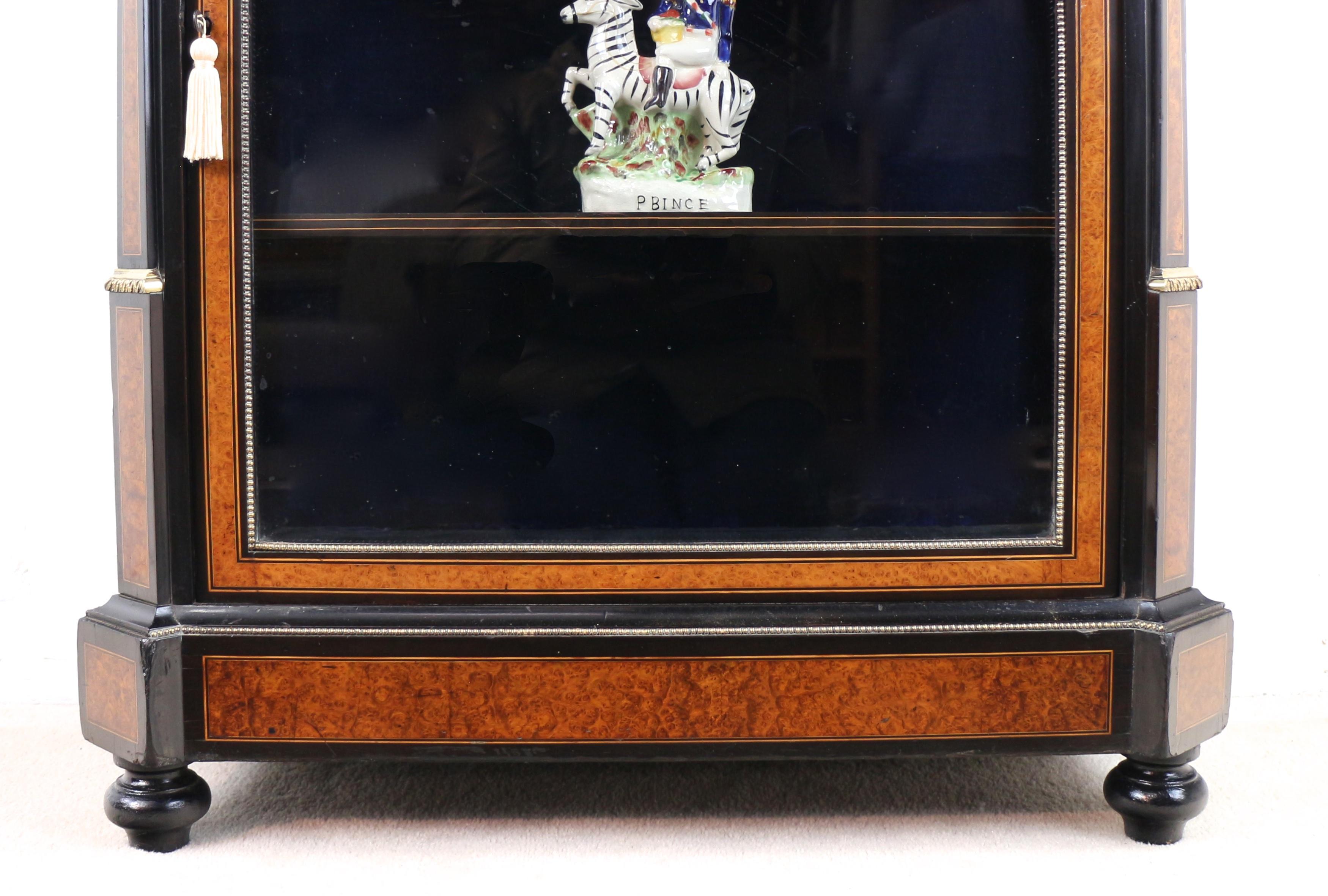 Pair of Victorian Gilt Metal Mounted, Ebonised & Amboyna Pier Display Cabinets 12