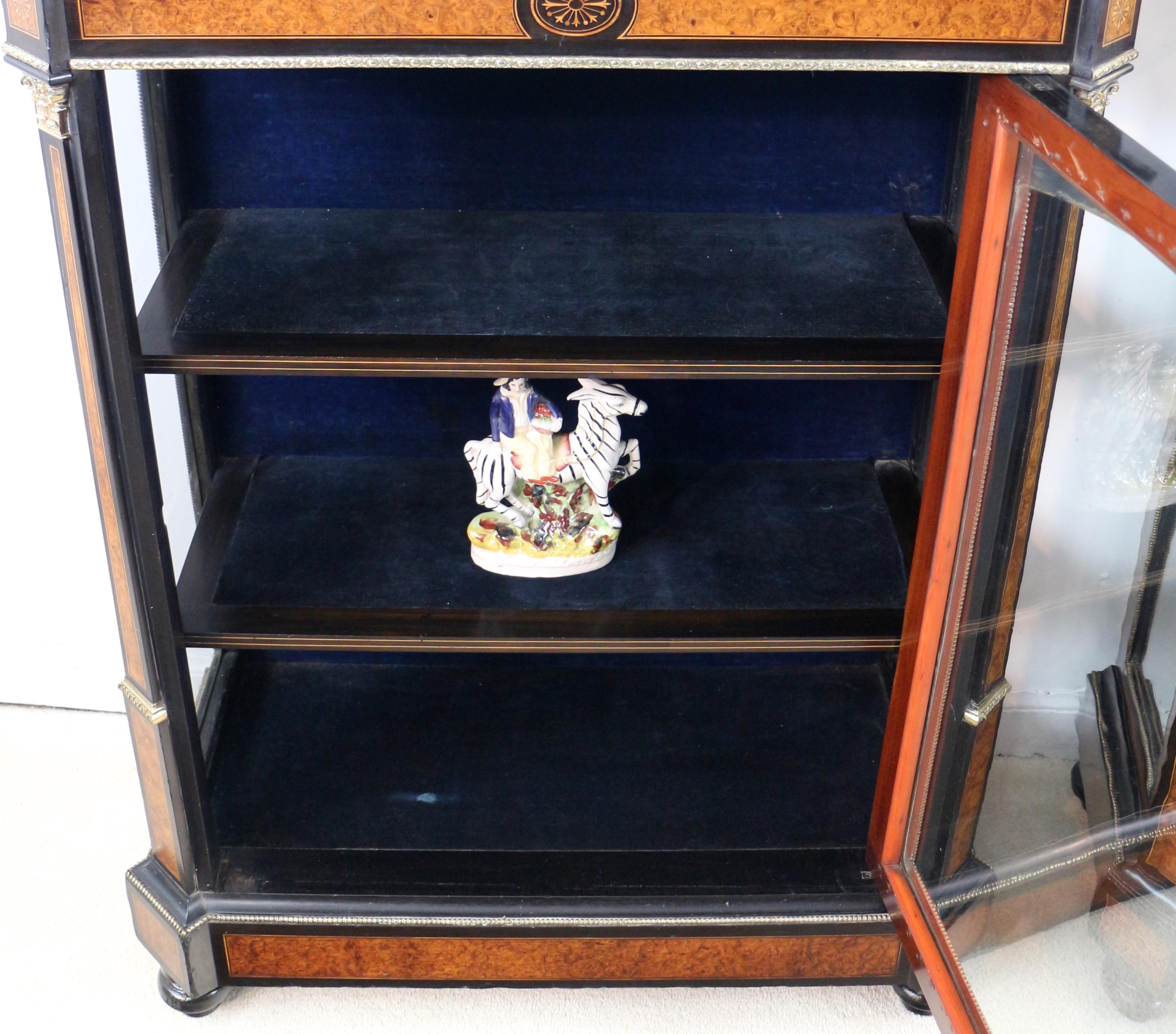 Pair of Victorian Gilt Metal Mounted, Ebonised & Amboyna Pier Display Cabinets 13