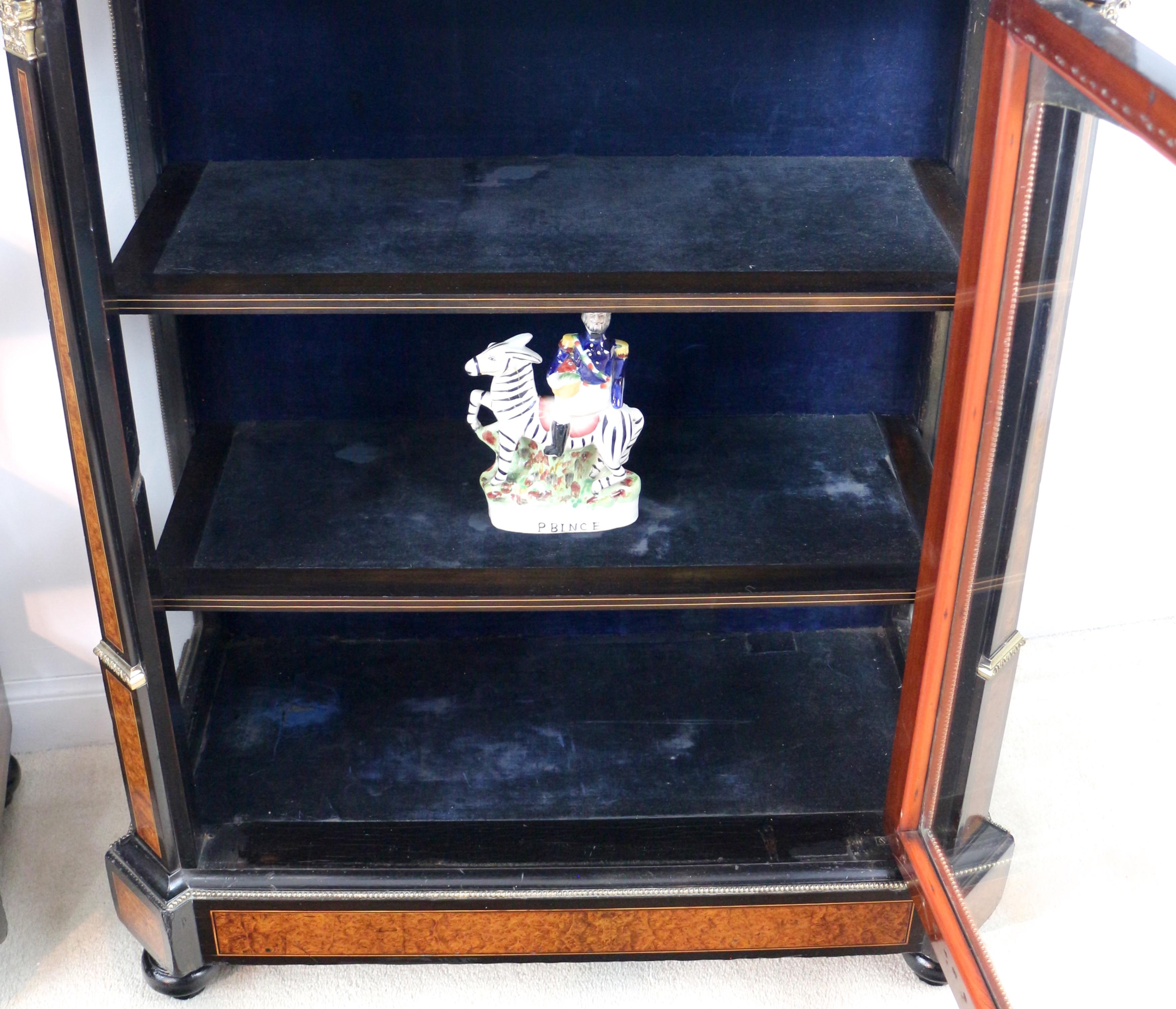 Pair of Victorian Gilt Metal Mounted, Ebonised & Amboyna Pier Display Cabinets 14