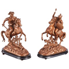 Pair of Victorian Gilt Painted Spelter Horseman