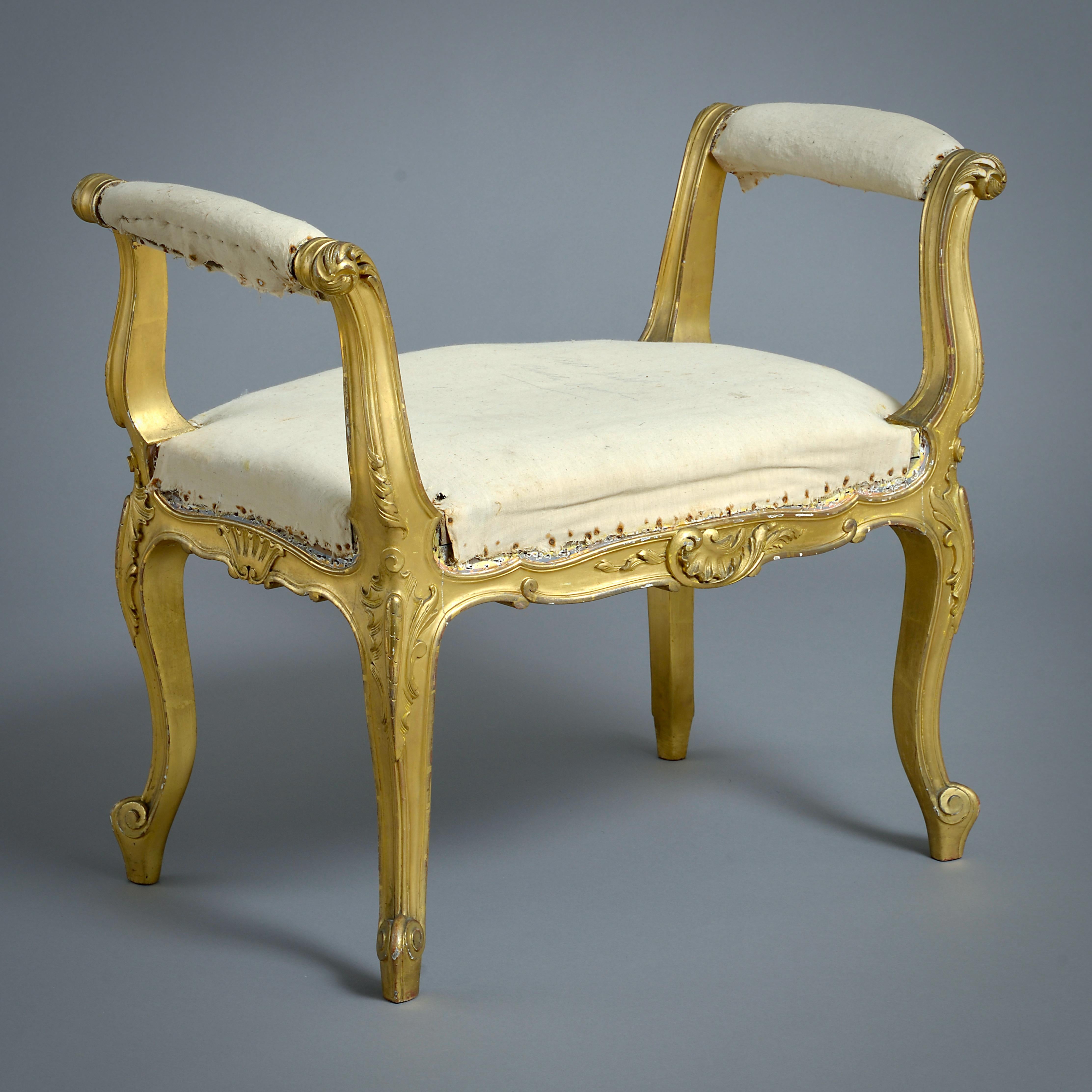 Pair of Victorian Gilt-wood Stools by James Shoolbred & Co. In Good Condition For Sale In London, GB