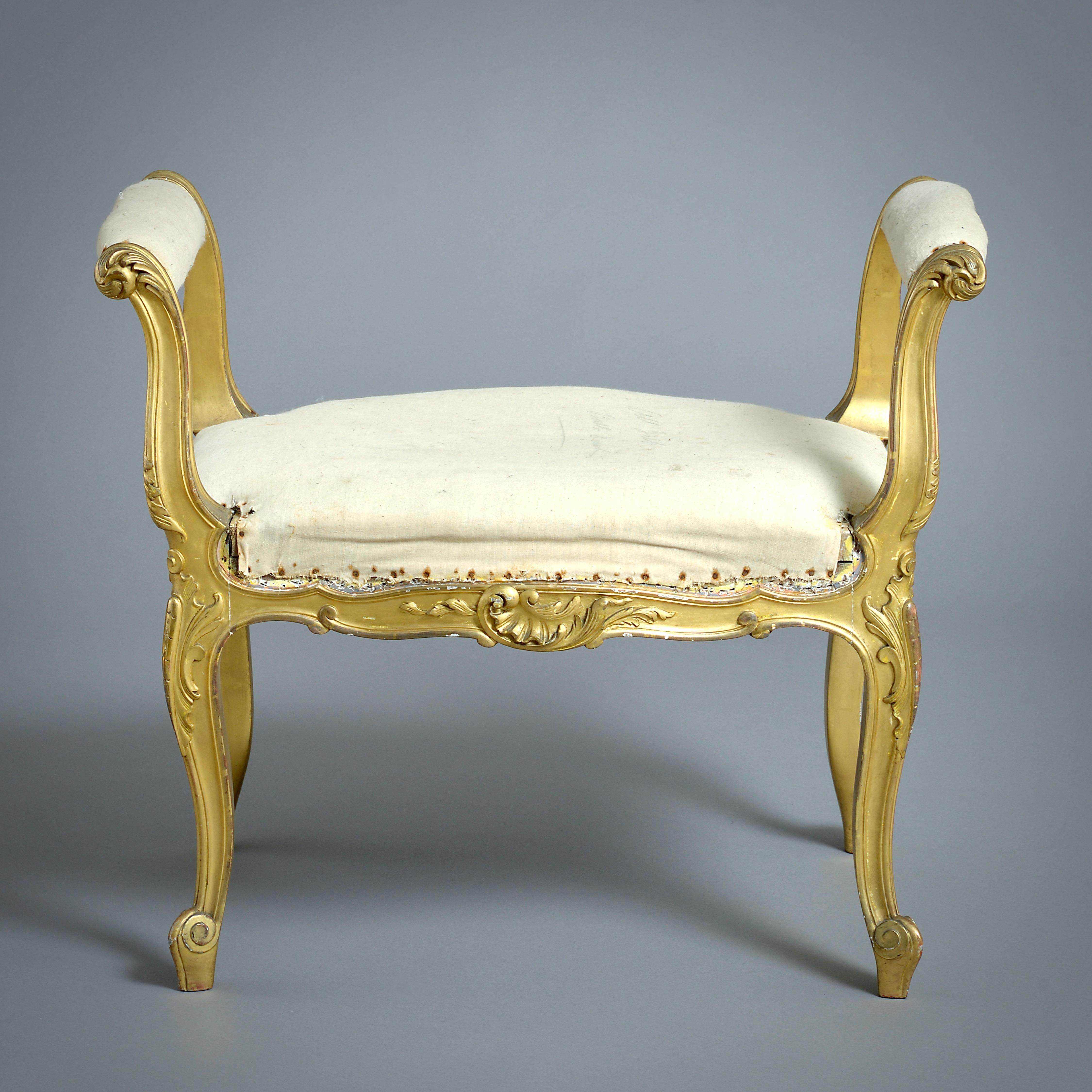 19th Century Pair of Victorian Gilt-wood Stools by James Shoolbred & Co. For Sale