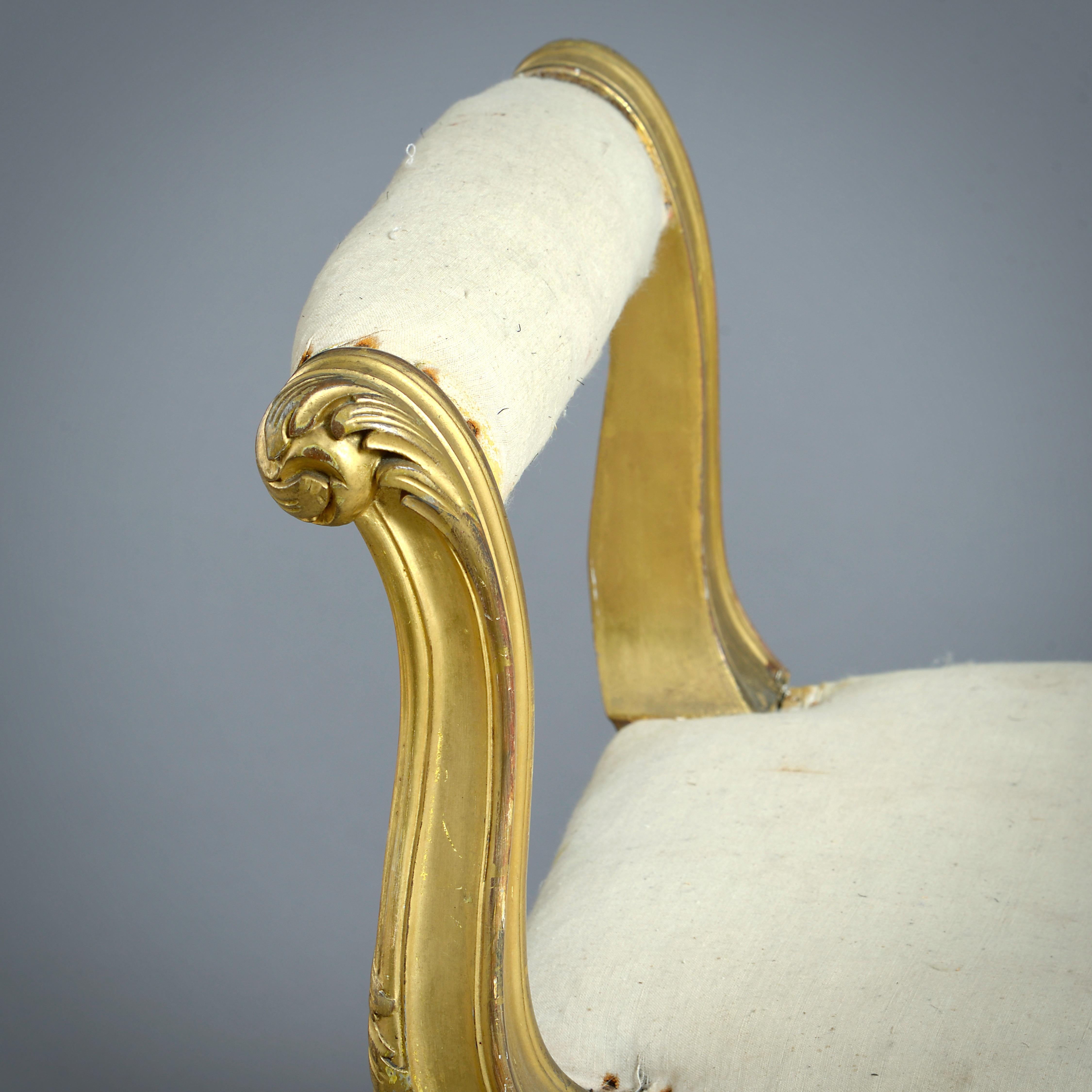 Upholstery Pair of Victorian Gilt-wood Stools by James Shoolbred & Co. For Sale
