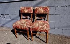 Pair of Victorian Gothic Hand Carved Fine Mahogany Chairs in Floral Fabric