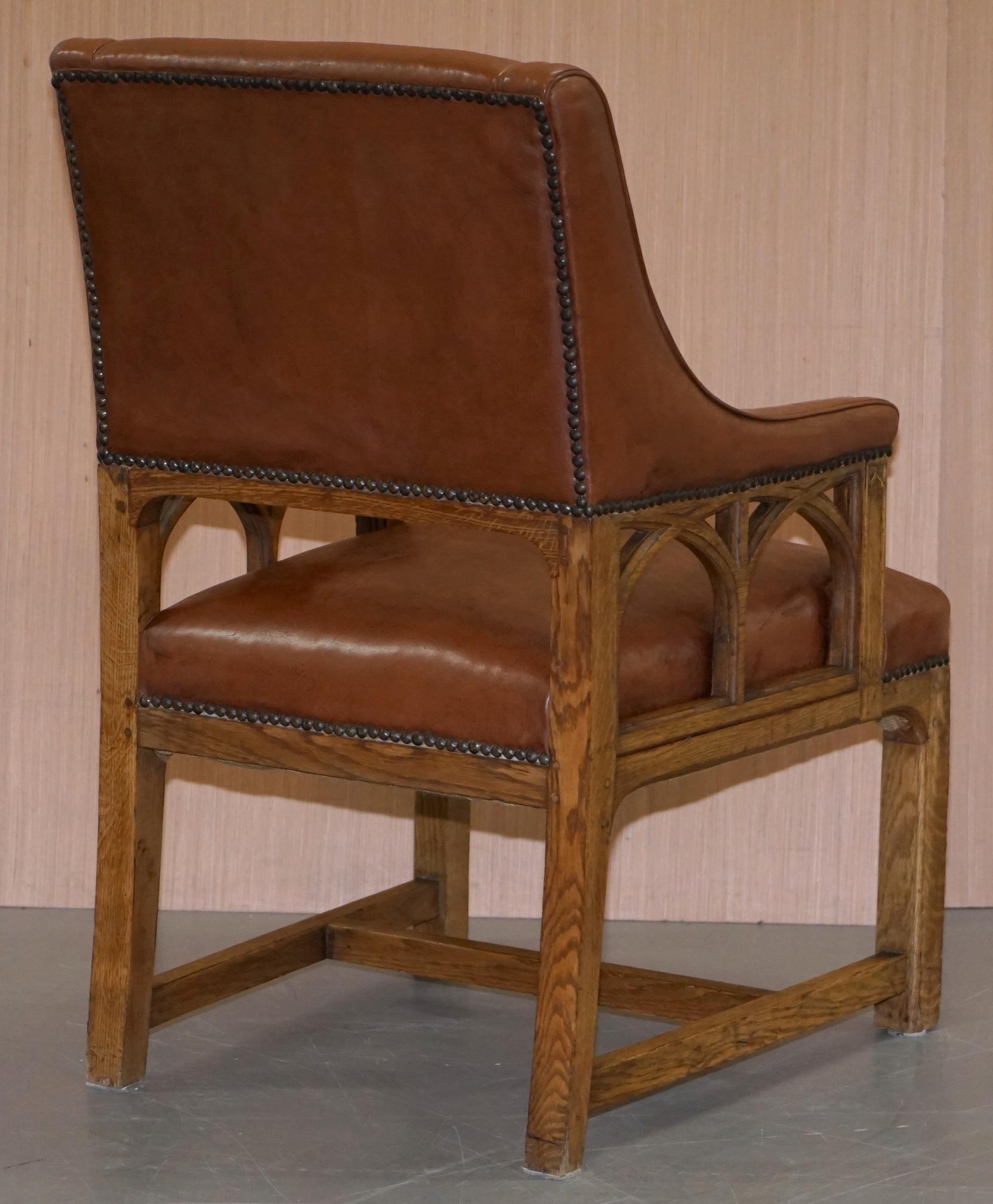 Pair of Victorian Gothic Revival Pugin Style Throne Armchairs Lovely Carved Wood 3