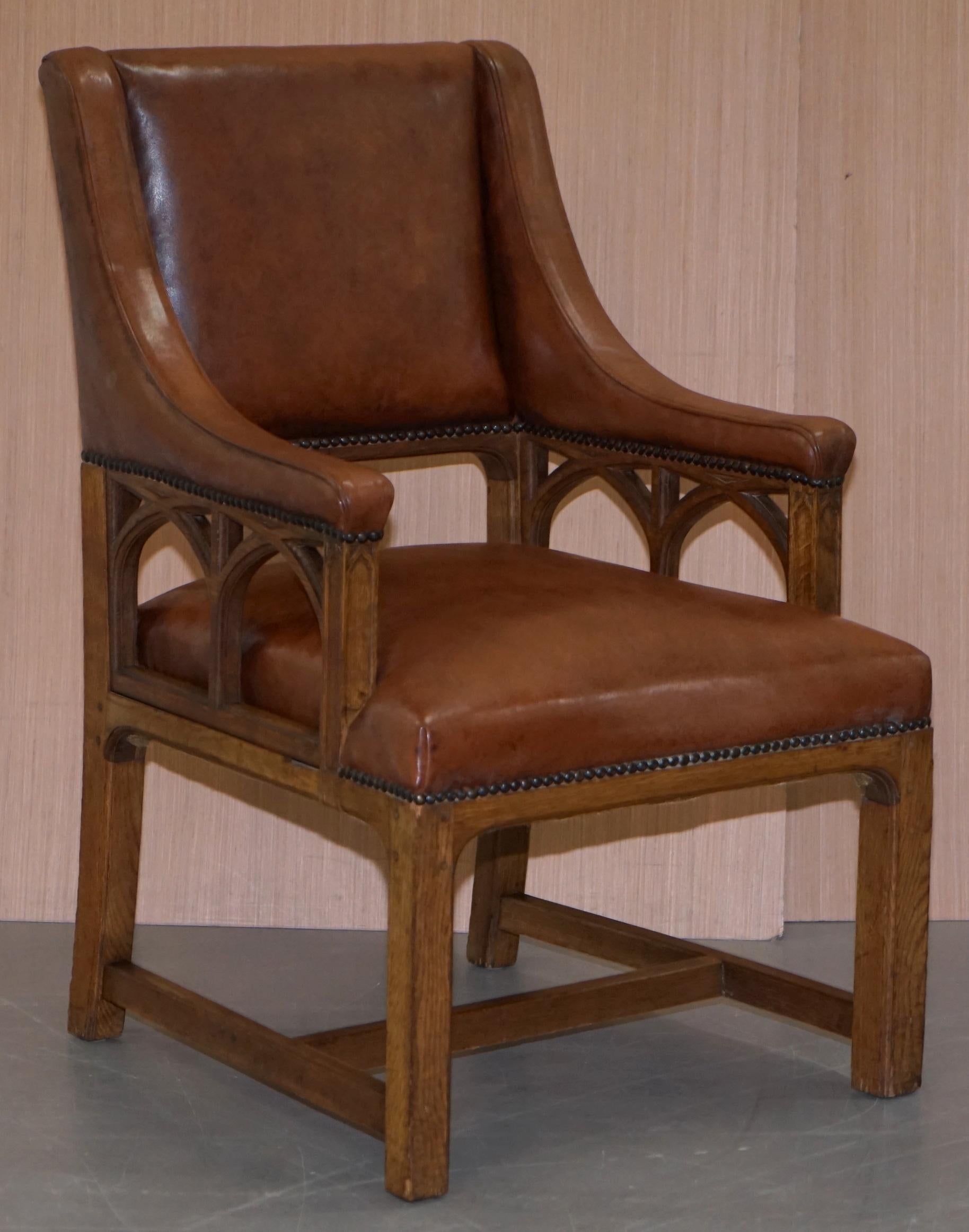 Pair of Victorian Gothic Revival Pugin Style Throne Armchairs Lovely Carved Wood 7