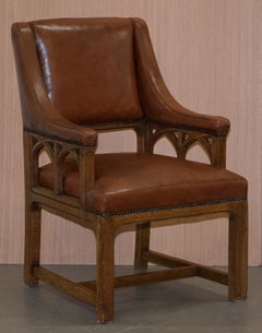 Pair of Victorian Gothic Revival Pugin Style Throne Armchairs Lovely Carved Wood