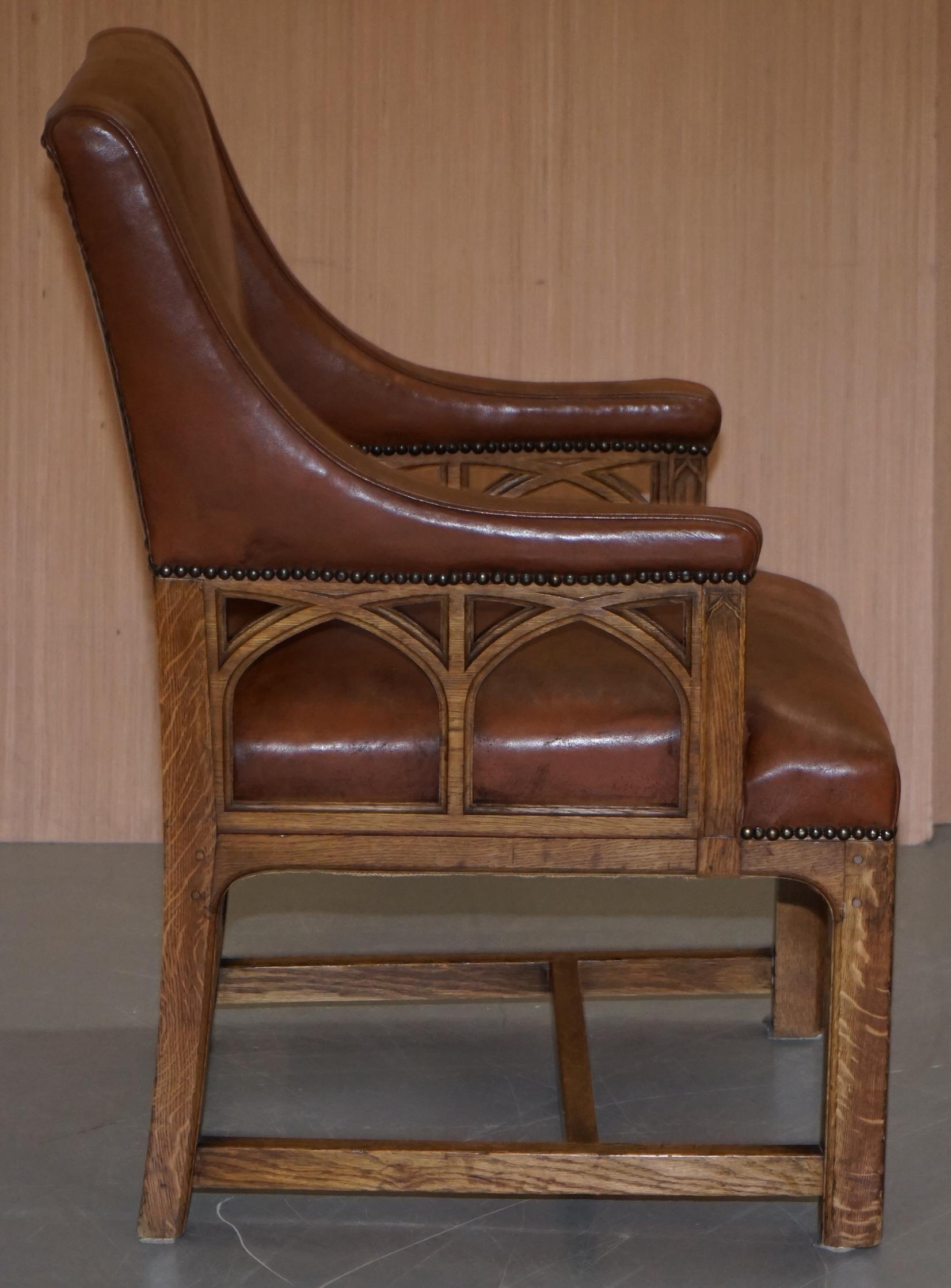 Oak Pair of Victorian Gothic Revival Pugin Style Throne Armchairs Lovely Carved Wood