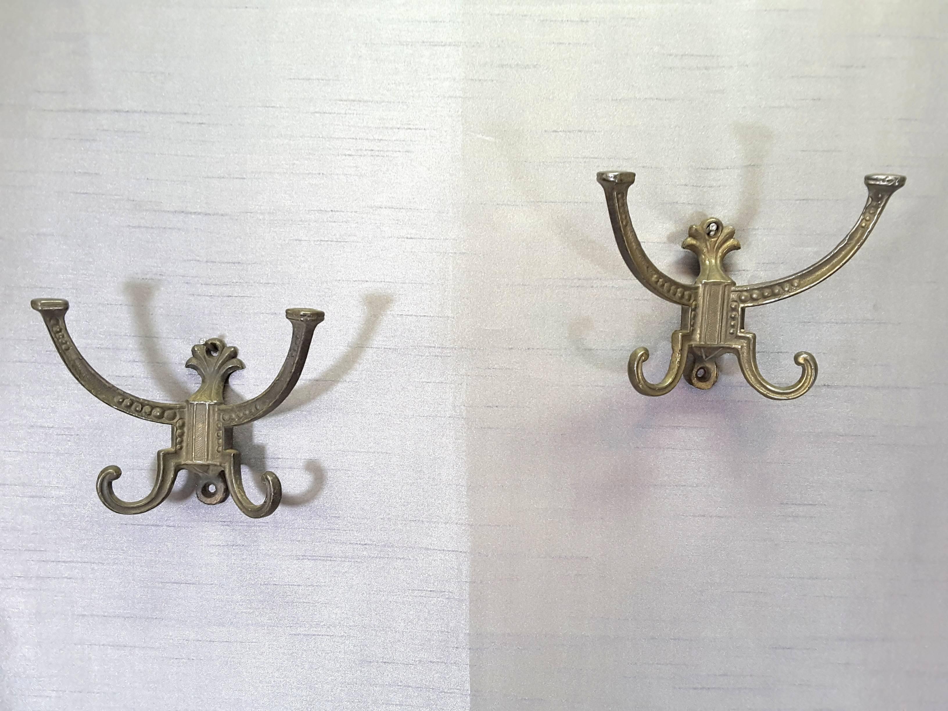 Iron Pair of Victorian Hallstand or Coat Rack Hooks, Dated 1878 and Marked