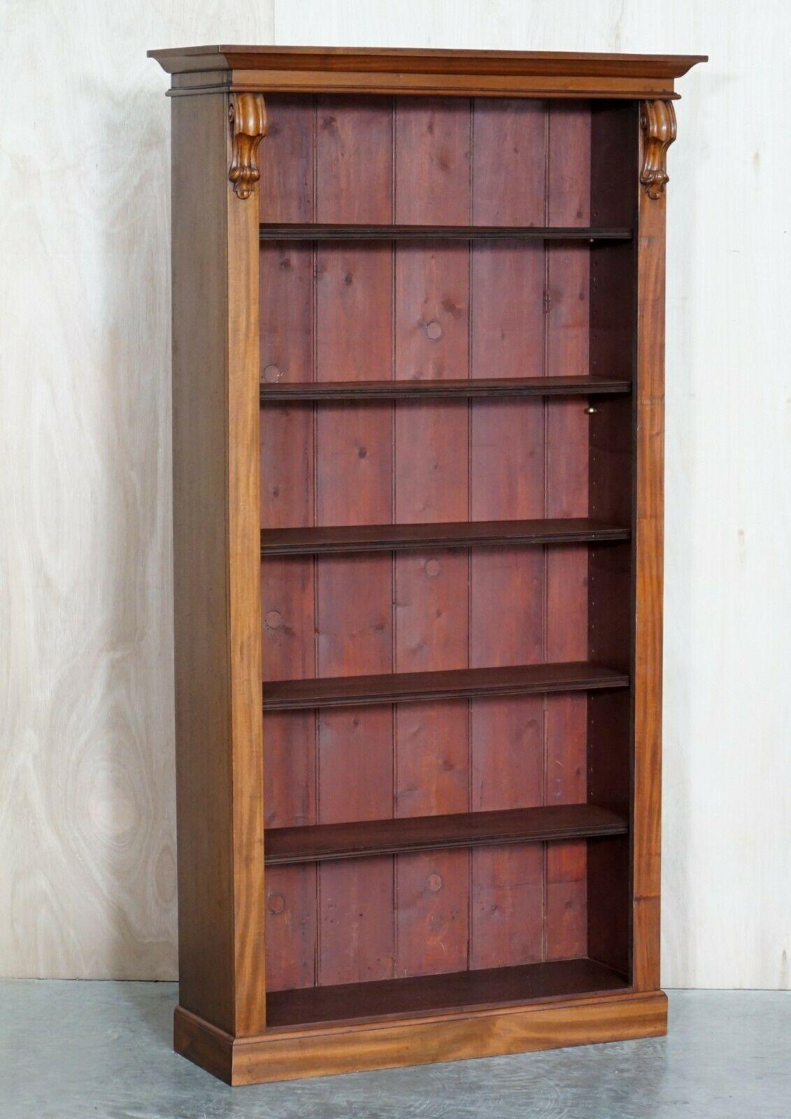 PAIR OF ViCTORIAN HARDWOOD TALL OPEN LIBRARY BOOKCASES HEIGHT ADJUSTABLE SHELVES 6