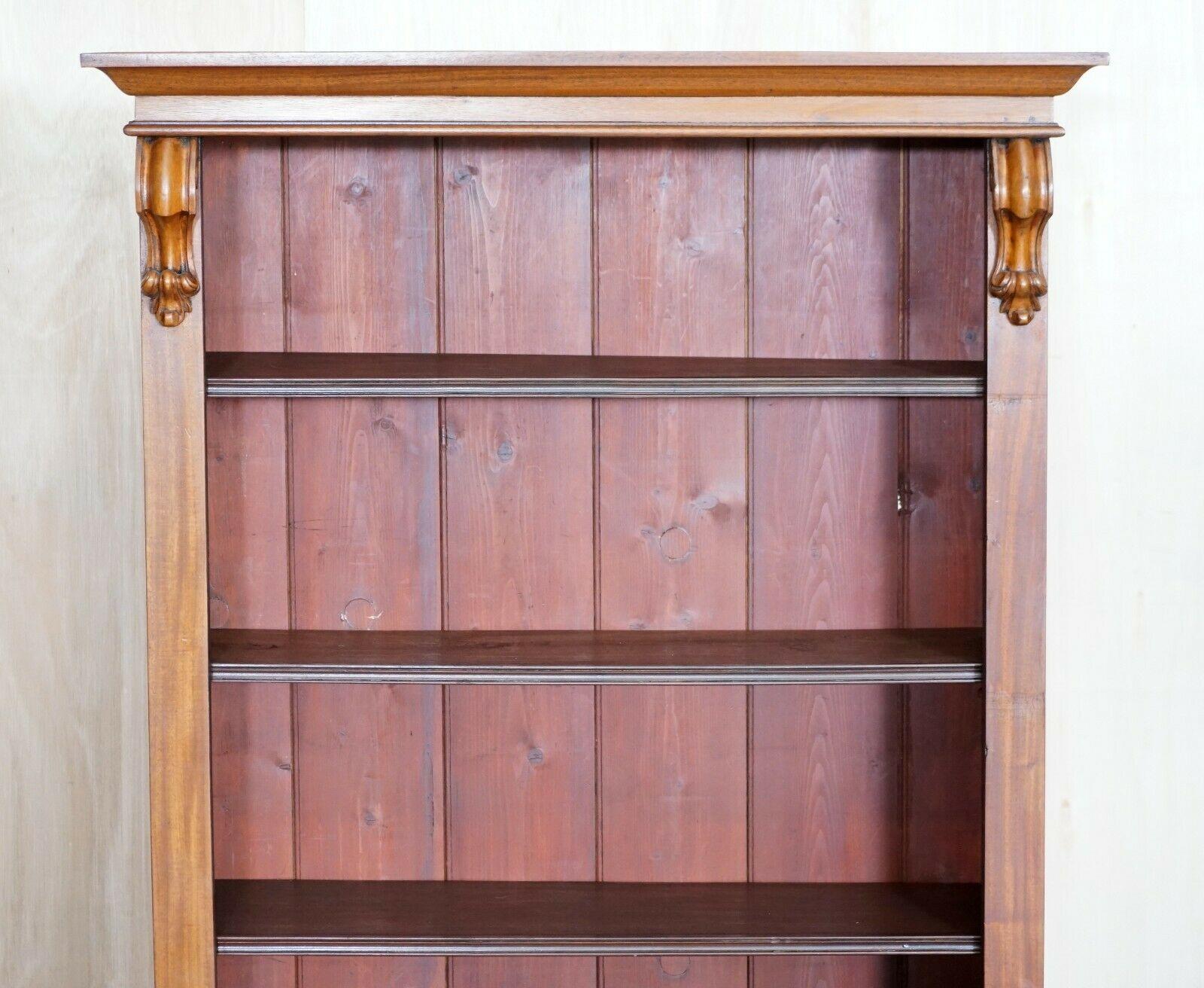 Hand-Crafted PAIR OF ViCTORIAN HARDWOOD TALL OPEN LIBRARY BOOKCASES HEIGHT ADJUSTABLE SHELVES