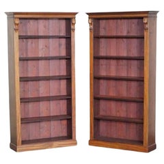 Used PAIR OF ViCTORIAN HARDWOOD TALL OPEN LIBRARY BOOKCASES HEIGHT ADJUSTABLE SHELVES