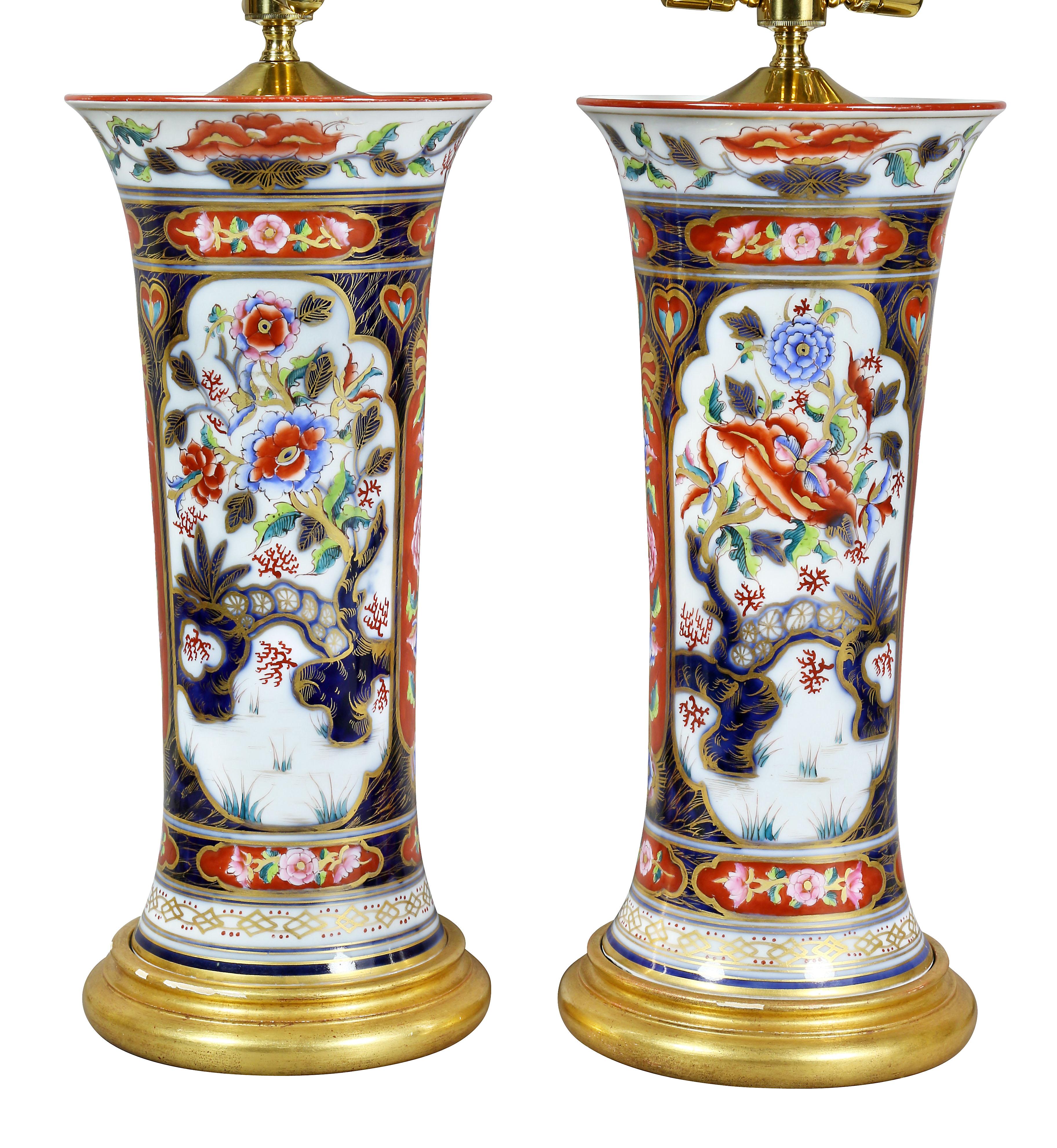 English Pair of Victorian Imari Pattern Table Lamps