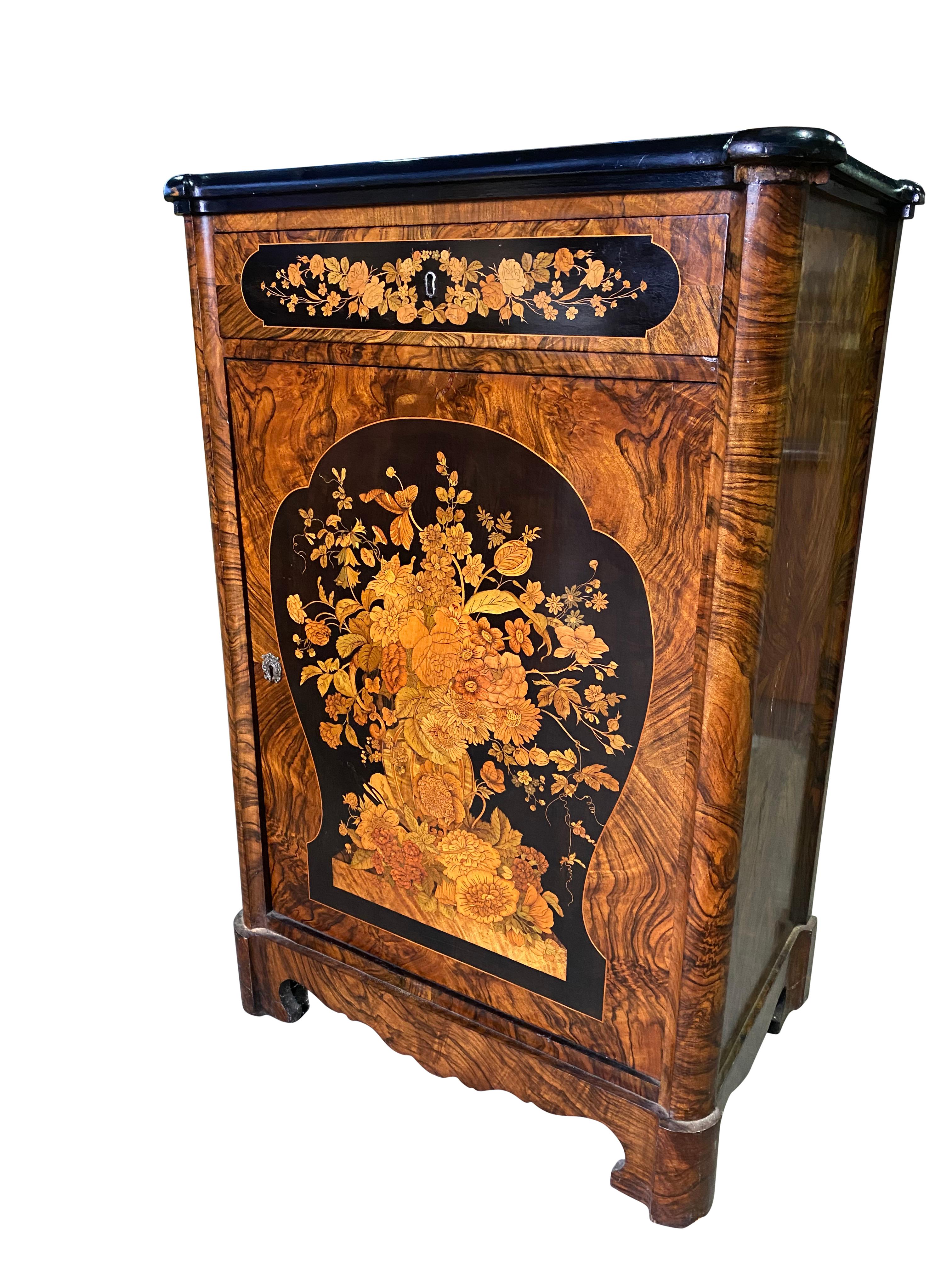 European Pair of Victorian Inlaid Cabinets, 19th Century For Sale