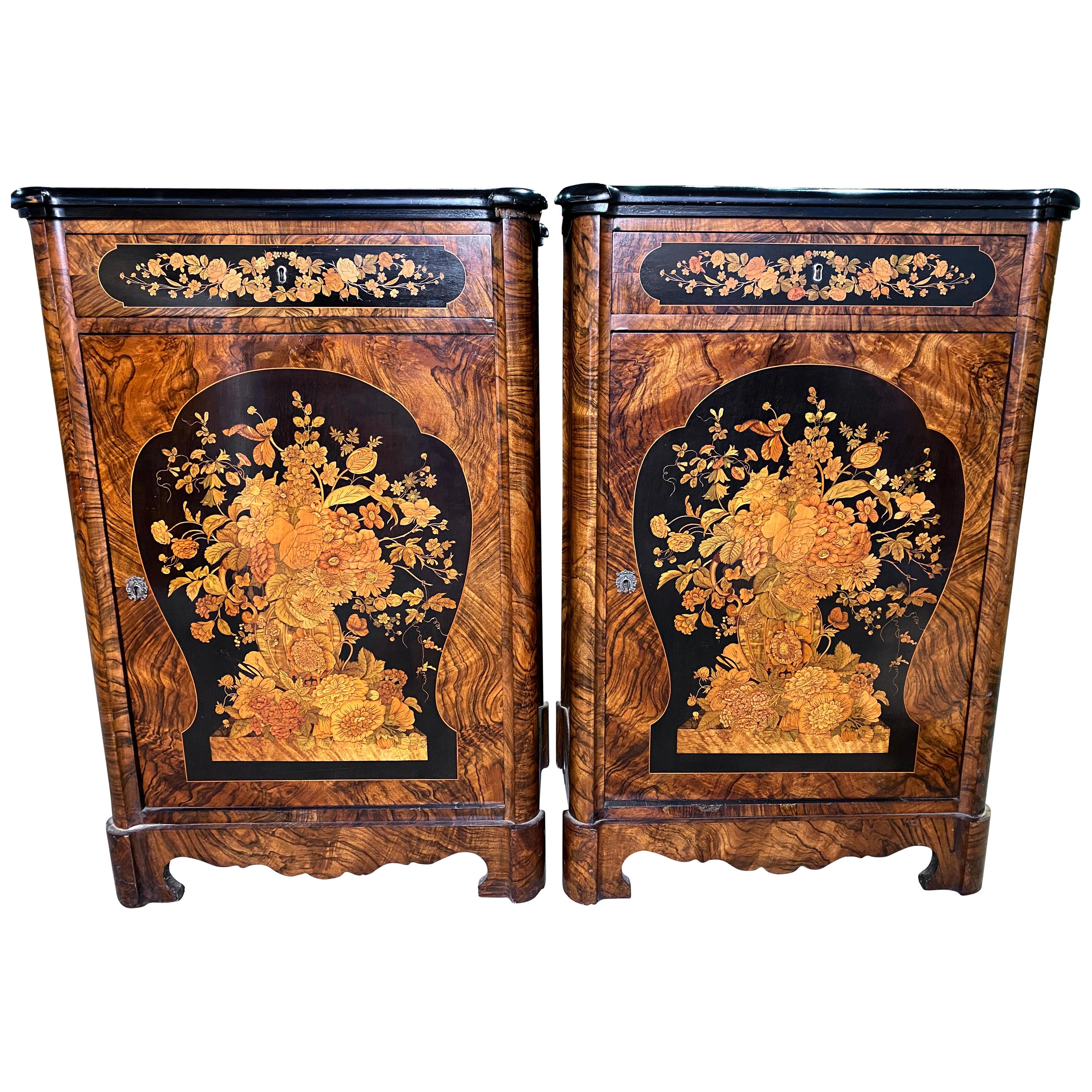 Pair of Victorian Inlaid Cabinets, 19th Century For Sale