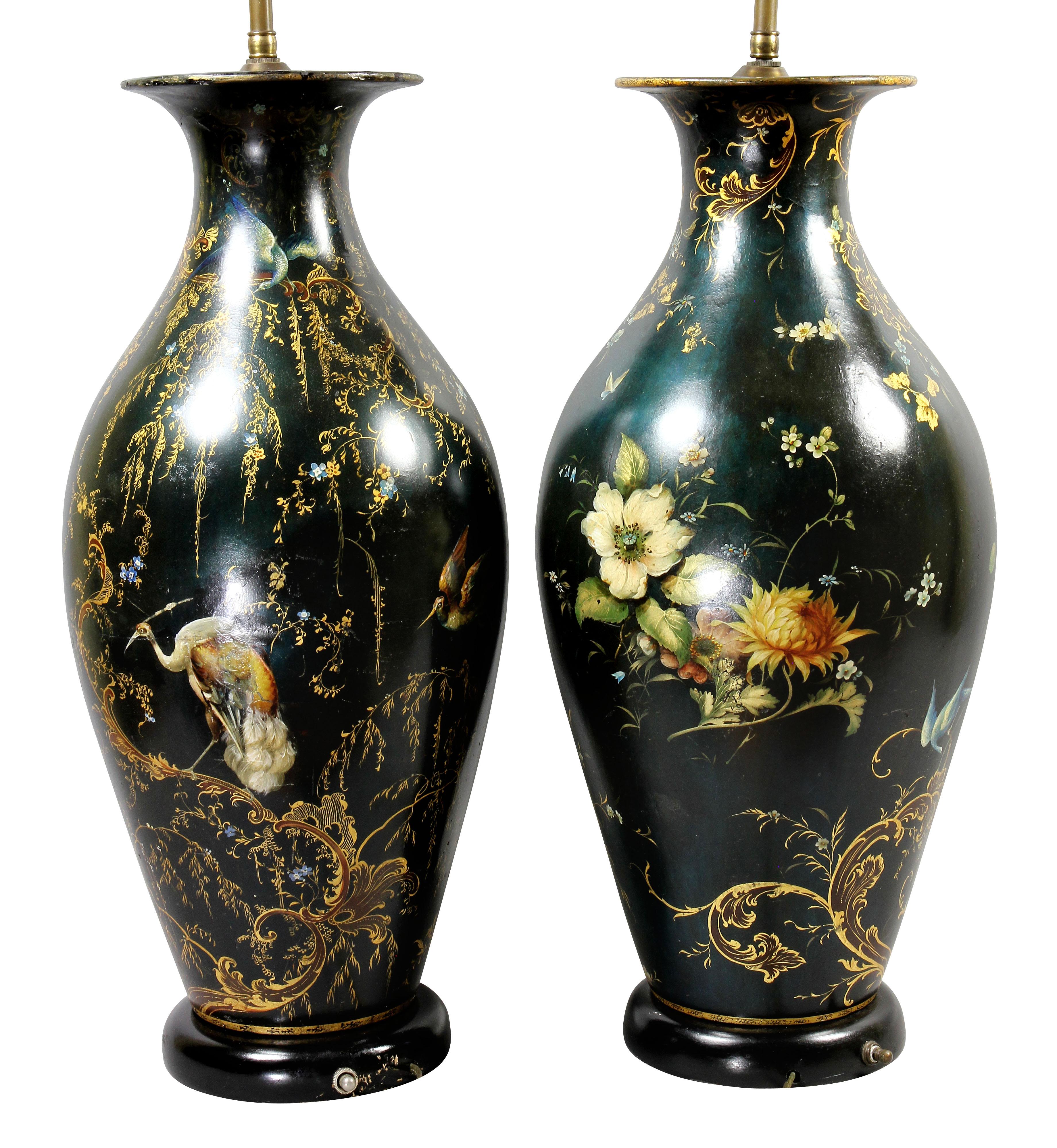 Pair of Victorian Japanned Table Lamps 2