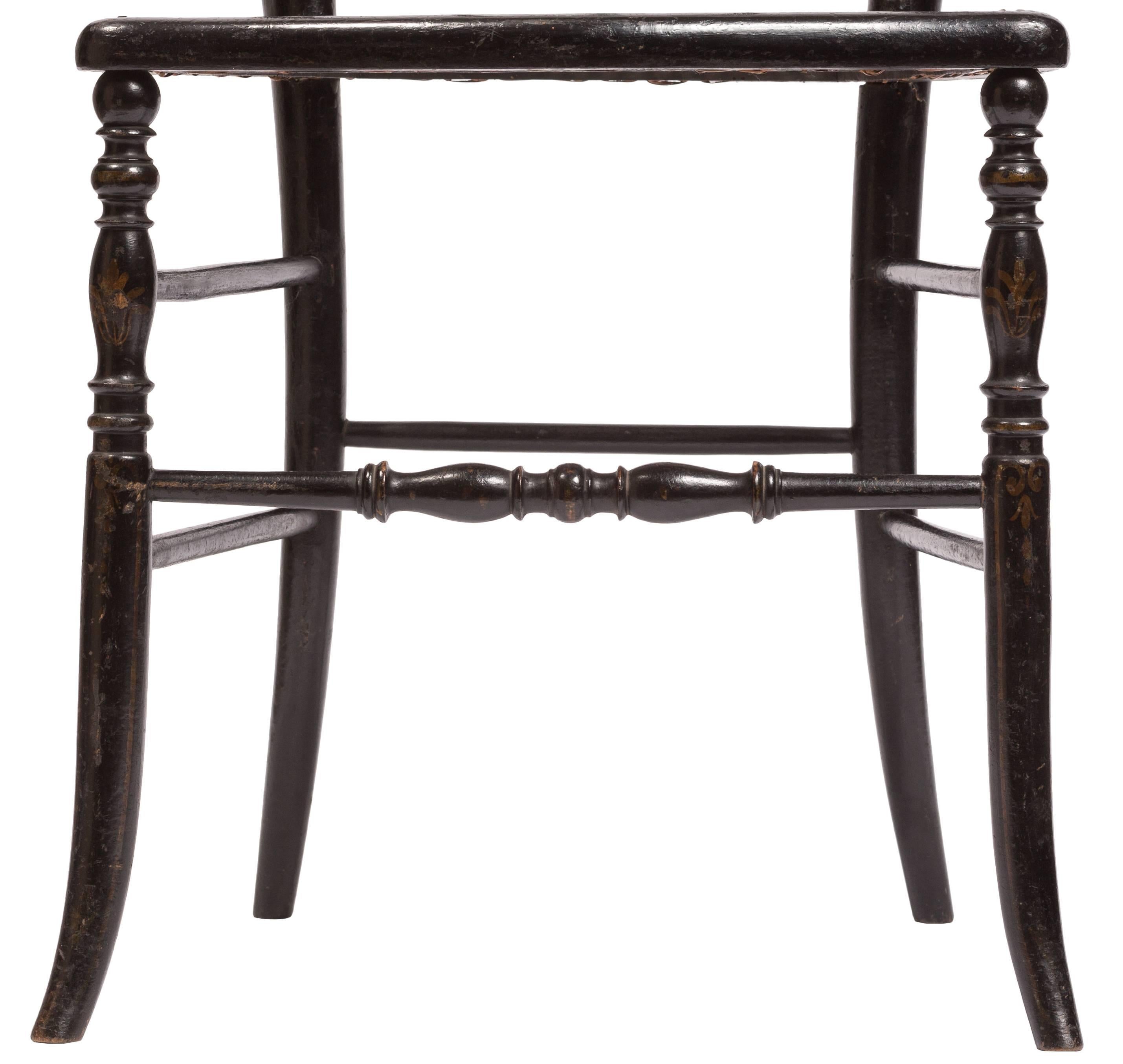 Pair of Victorian Lacquer and Cane Side Chairs with Mother-of-pearl Inlay 3