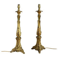 Antique Pair of Victorian Lacquered Brass Table Lamps