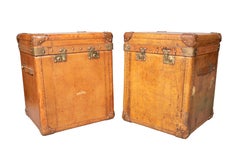 Pair Of Victorian Leather Army Officer Travel Chests